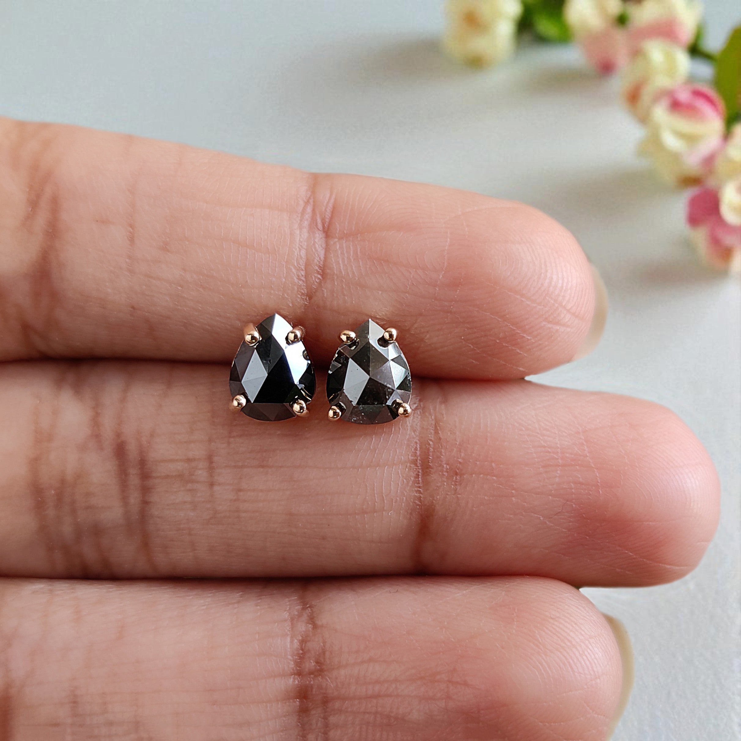 Pear Salt And Pepper Diamond Earring 2.04 Ct Pear Diamond Earring 14K Solid Yellow Gold Silver Pear Earring Gift For Her KDL7903-KDL6775