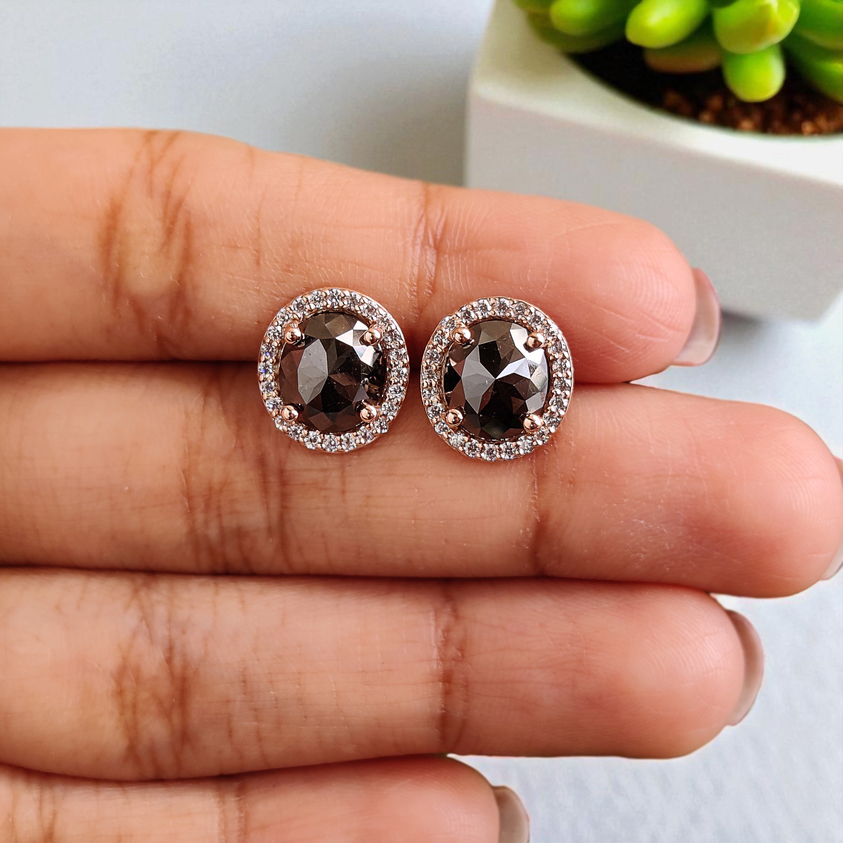 4.45 CT Oval Shape Salt And Pepper Diamond Earring Oval Cut Earring Halo Set Earring Engagement Earring Earlobe Earrings Gift For Her KD861