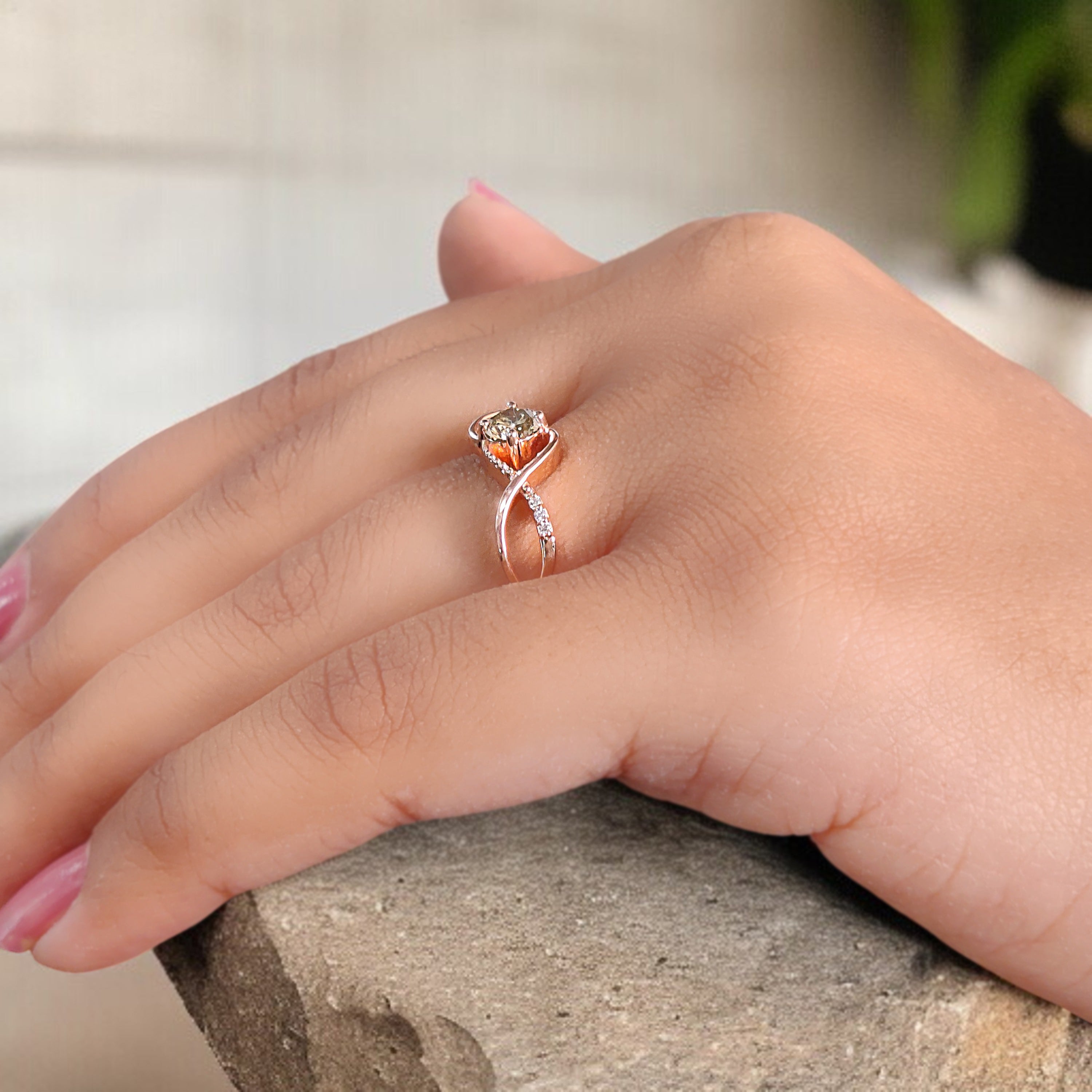 Round Yellow Color Diamond Ring 0.38 Ct 4.55 MM Round Shape Diamond Ring 14K Solid Rose Gold Silver Engagement Ring Gift For Her QN2180