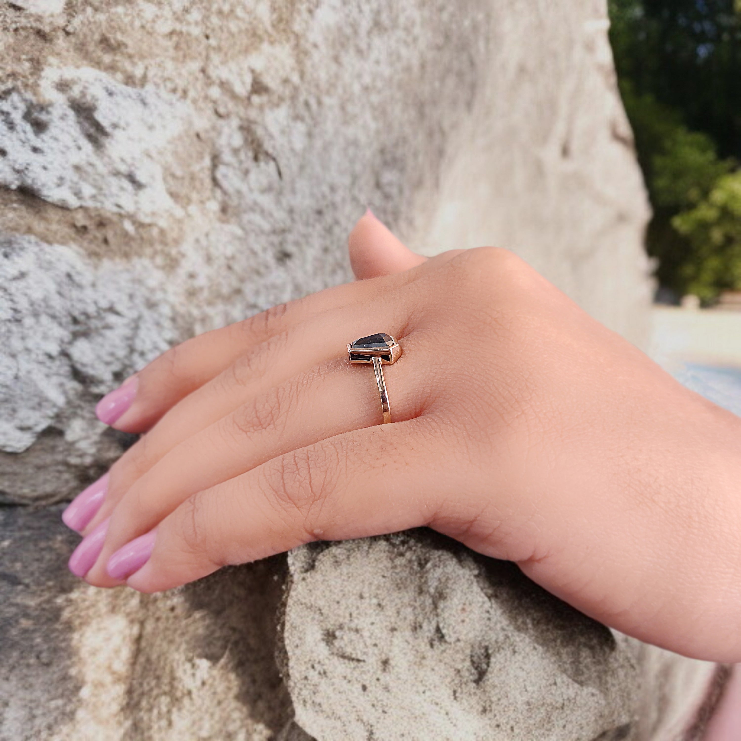 Coffin Black Color Diamond Ring 0.97 Ct 7.54 MM Coffin Shape Diamond Ring 14K Solid Rose Gold Silver Engagement Ring Gift For Her KDN2557