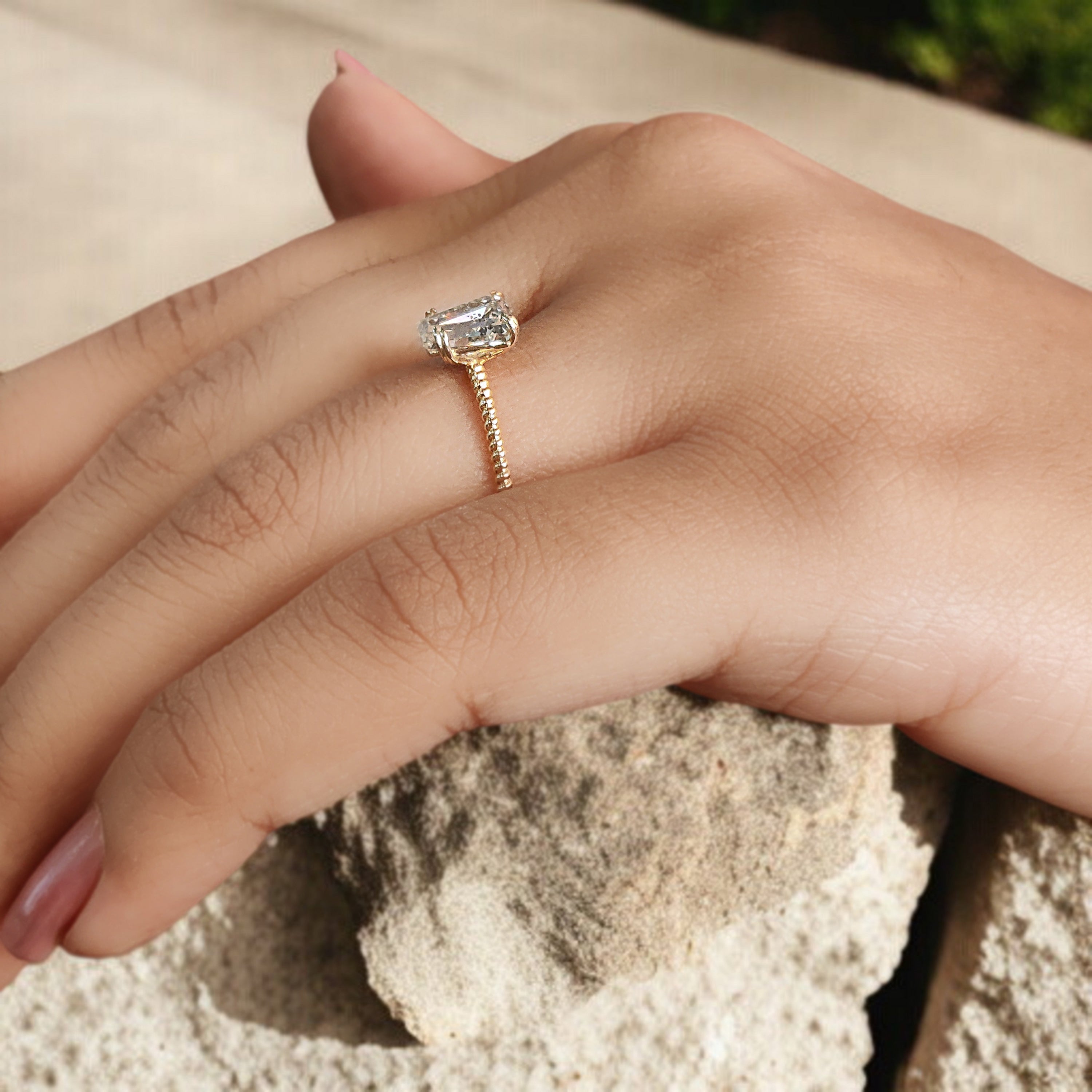 Coffin Shape White-I Color Diamond Ring 1.02 Ct 7.07 MM Coffin Diamond Engagement Ring 14K Yellow Gold Ring Unique Rope Band Ring KDL2659
