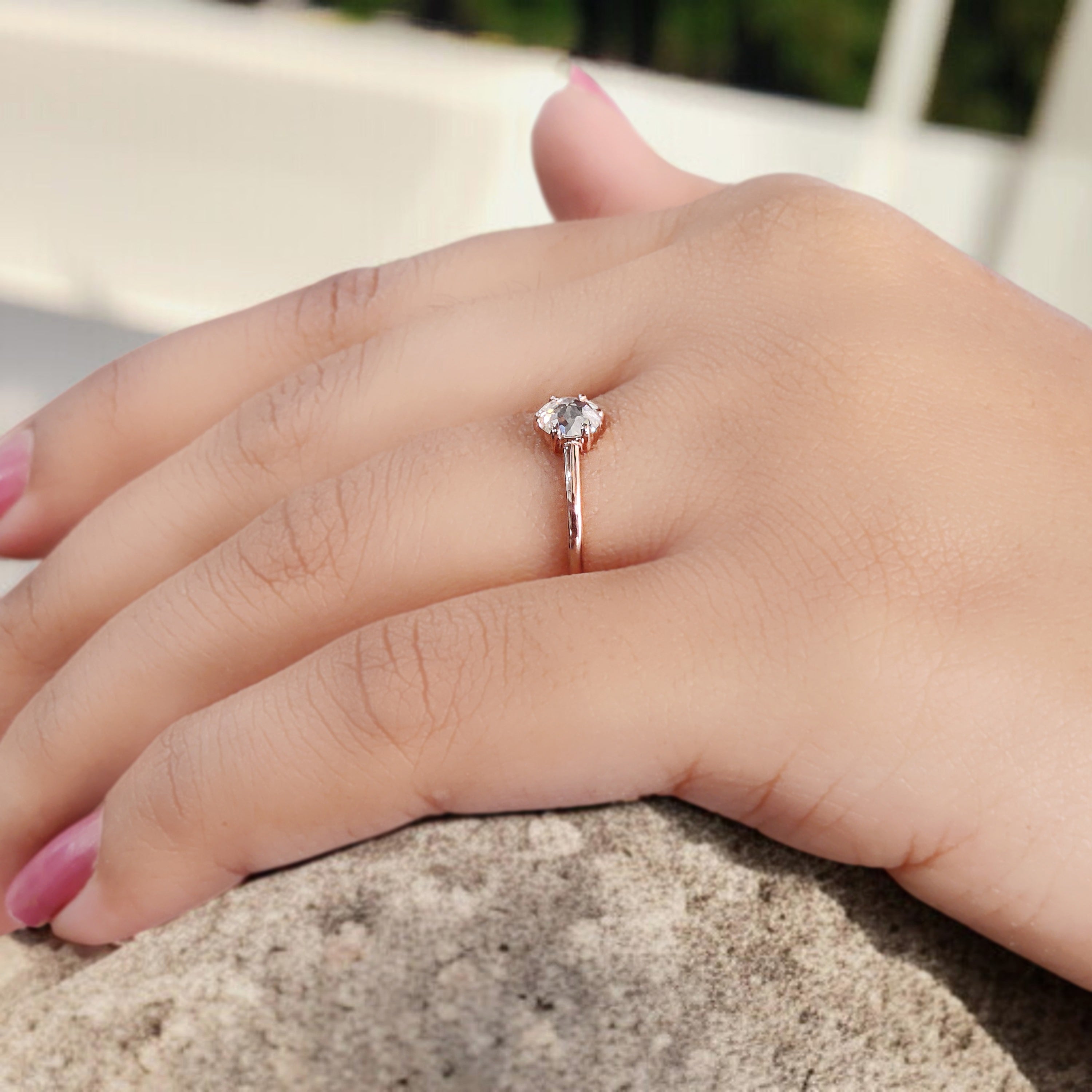 Round Rose Cut Salt And Pepper Diamond Ring 0.39 Ct 4.71 MM Round Diamond Ring 14K Rose Gold Silver Engagement Ring Gift For Her QN2238