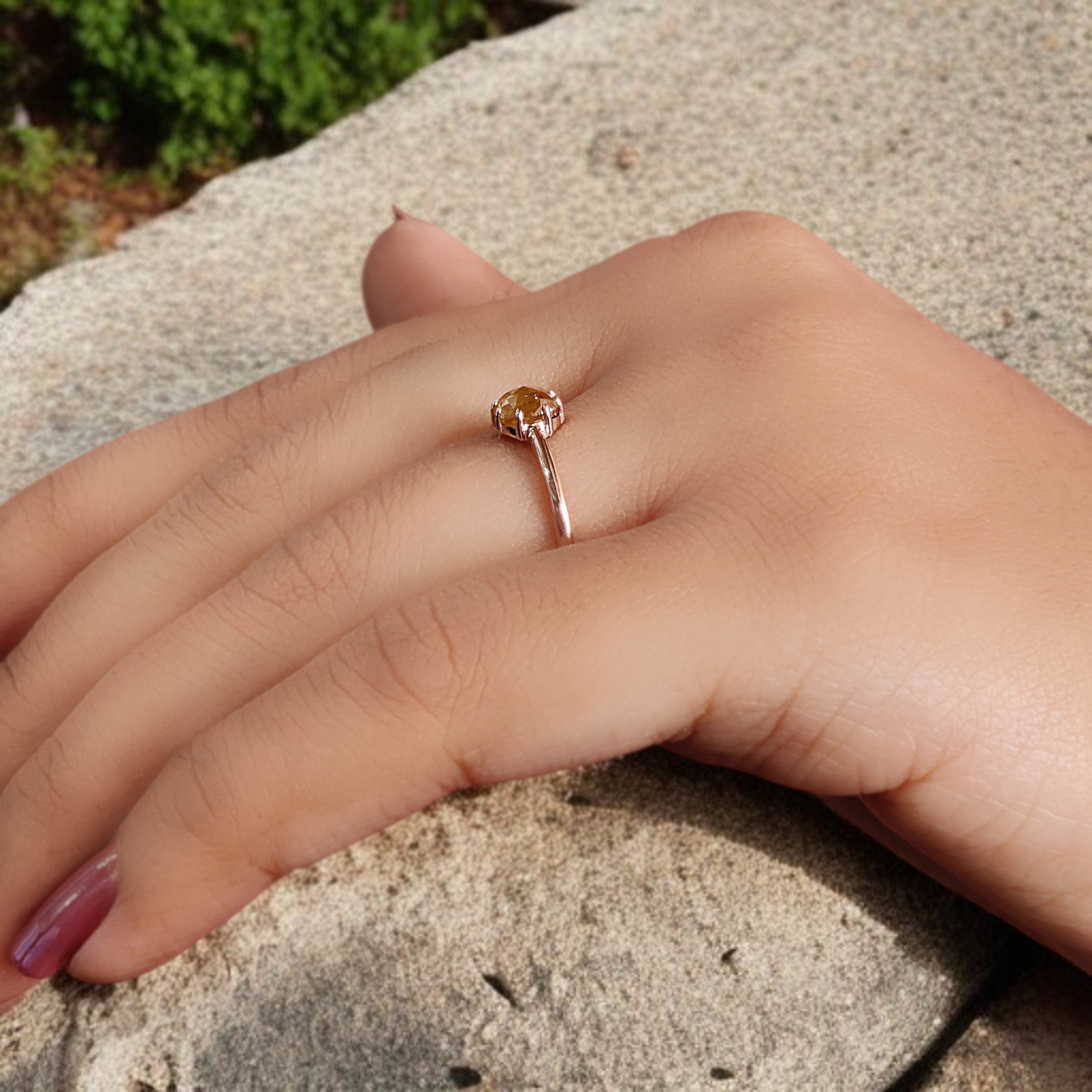 Cushion Cut Yellow Color Diamond Ring 0.75 Ct 5.30 MM Cushion Diamond Ring 14K Solid Rose Gold Silver Engagement Ring Gift For Her QK2681