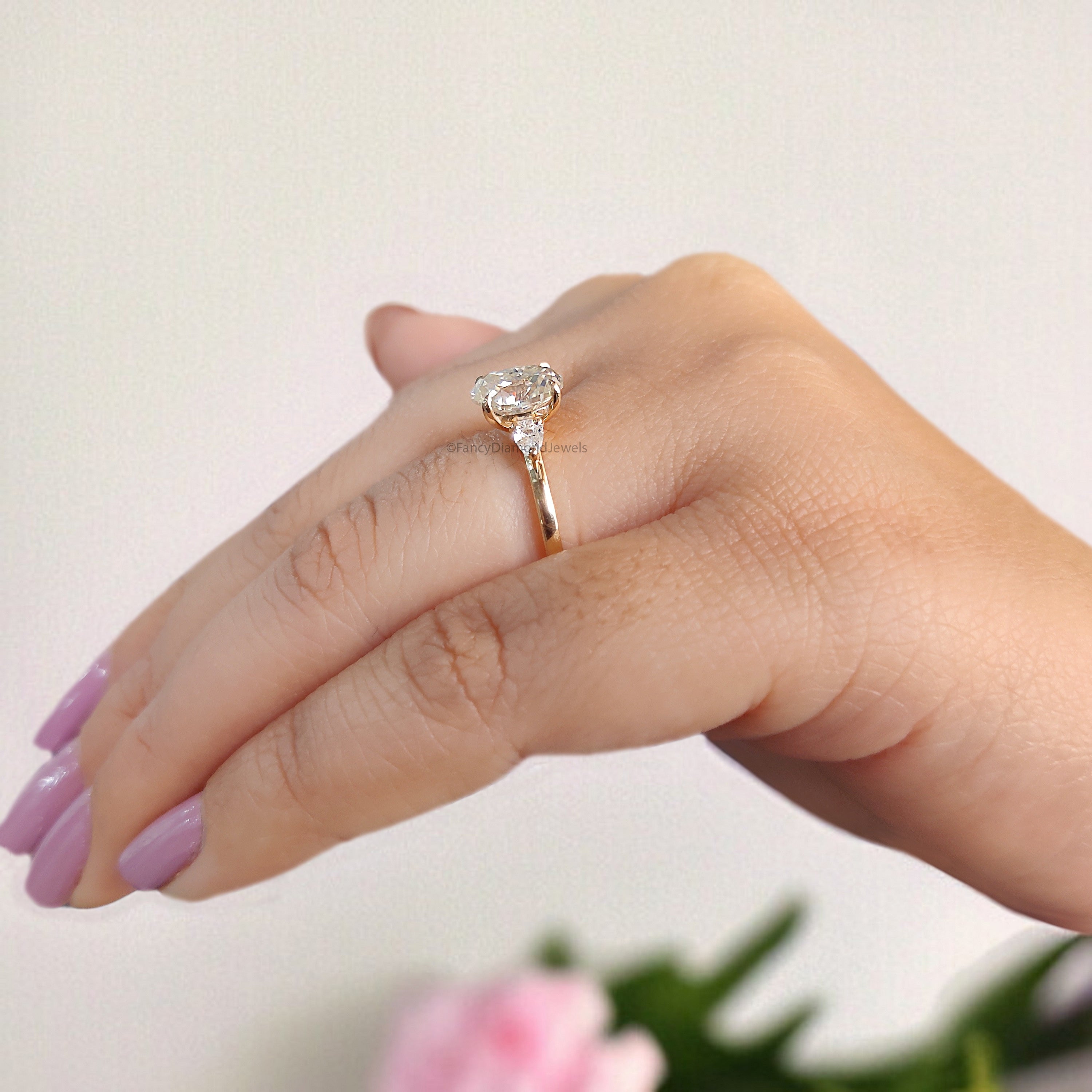 Oval Cut Lab Grown Diamond Engagement Ring 1.45 CT Colorless Oval Prong Set Wedding Ring For Women Anniversary Ring Three Stone Ring FD465