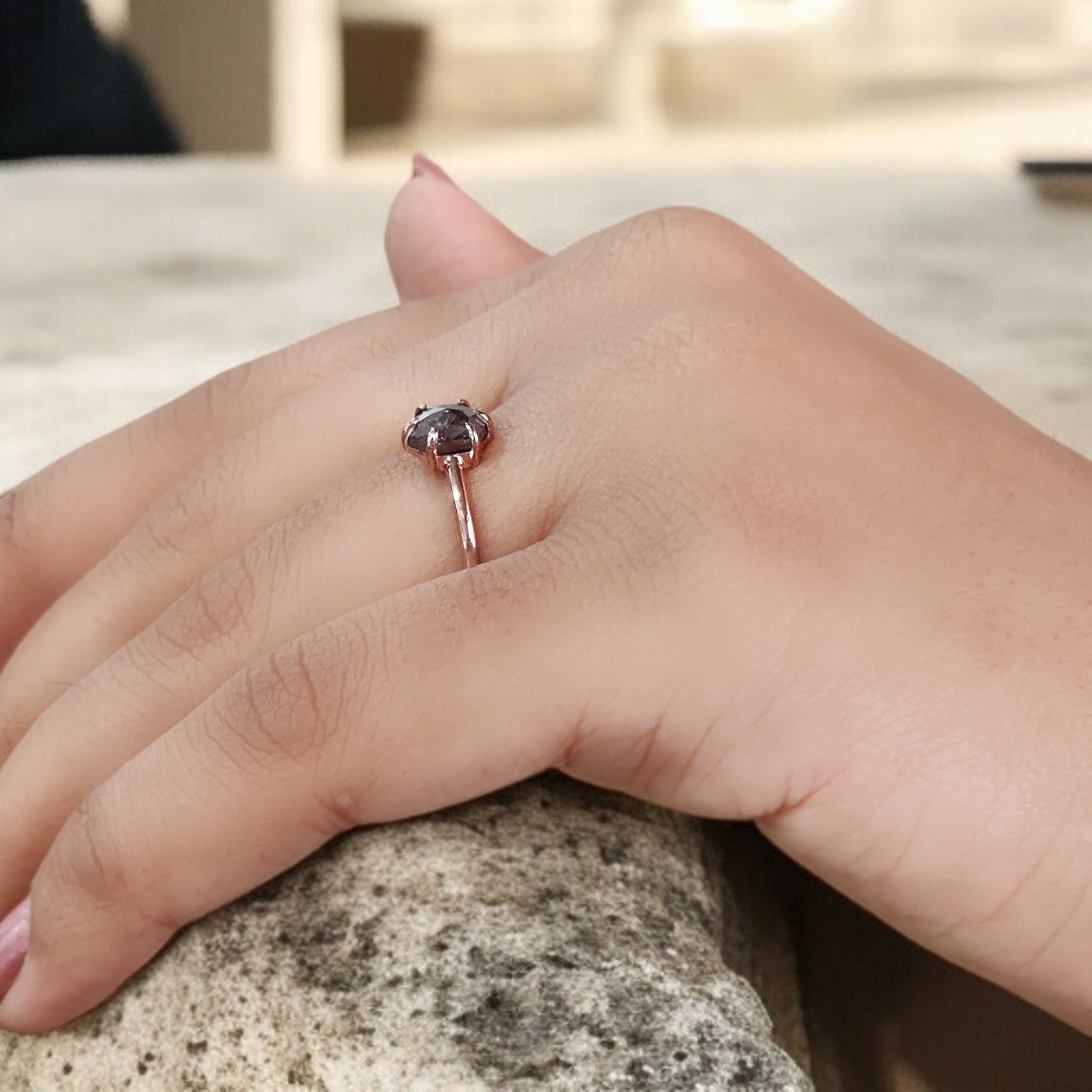 Hexagon Brown Color Diamond Ring 0.96 Ct 6.78 MM Hexagon Shape Diamond Ring 14K Solid Rose Gold Silver Engagement Ring Gift For Her QL2850