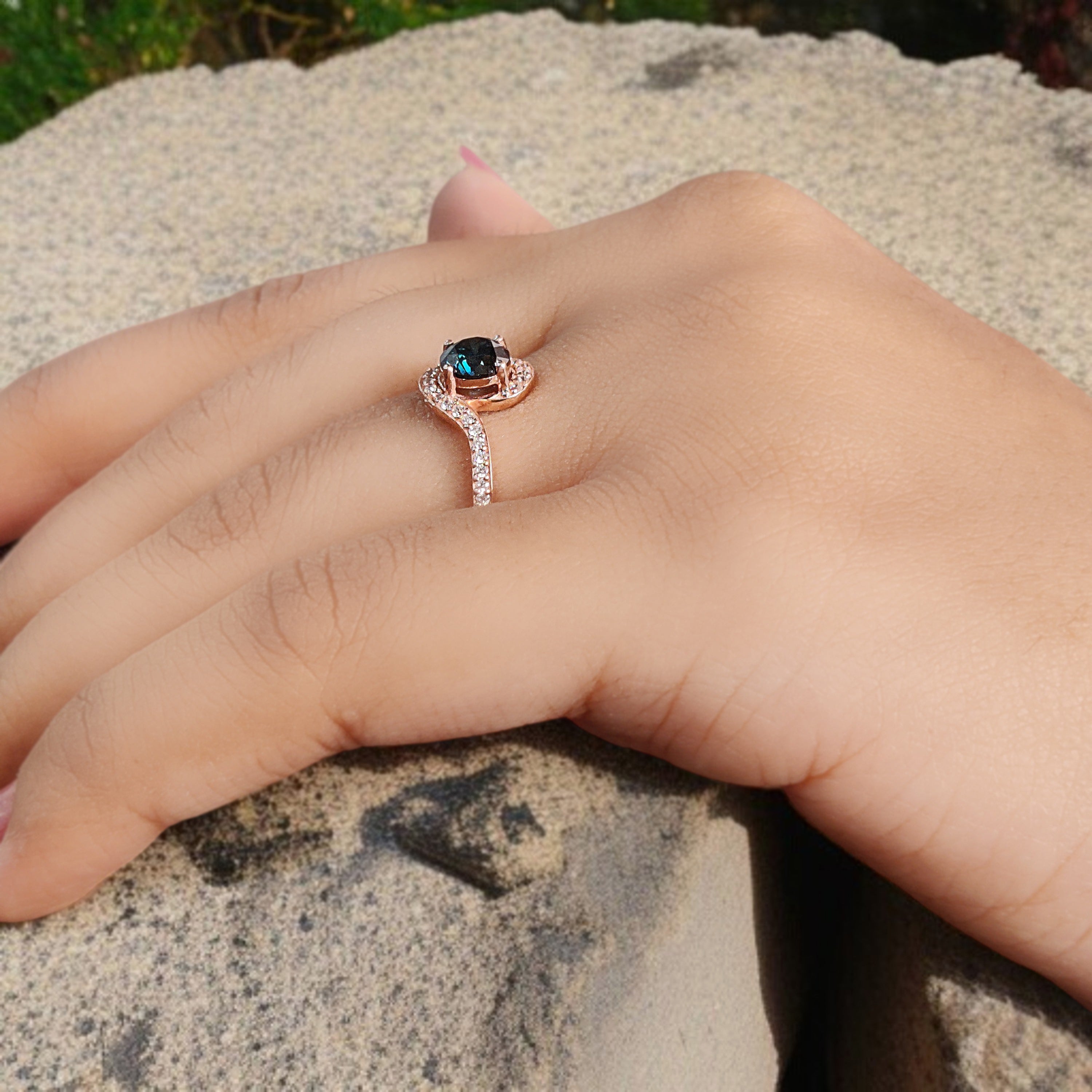 Round Cut Blue Color Diamond Ring 0.70 Ct 5.38 MM Round Shape Diamond Ring 14K Rose Gold Silver Round Engagement Ring Gift For Her QL2043
