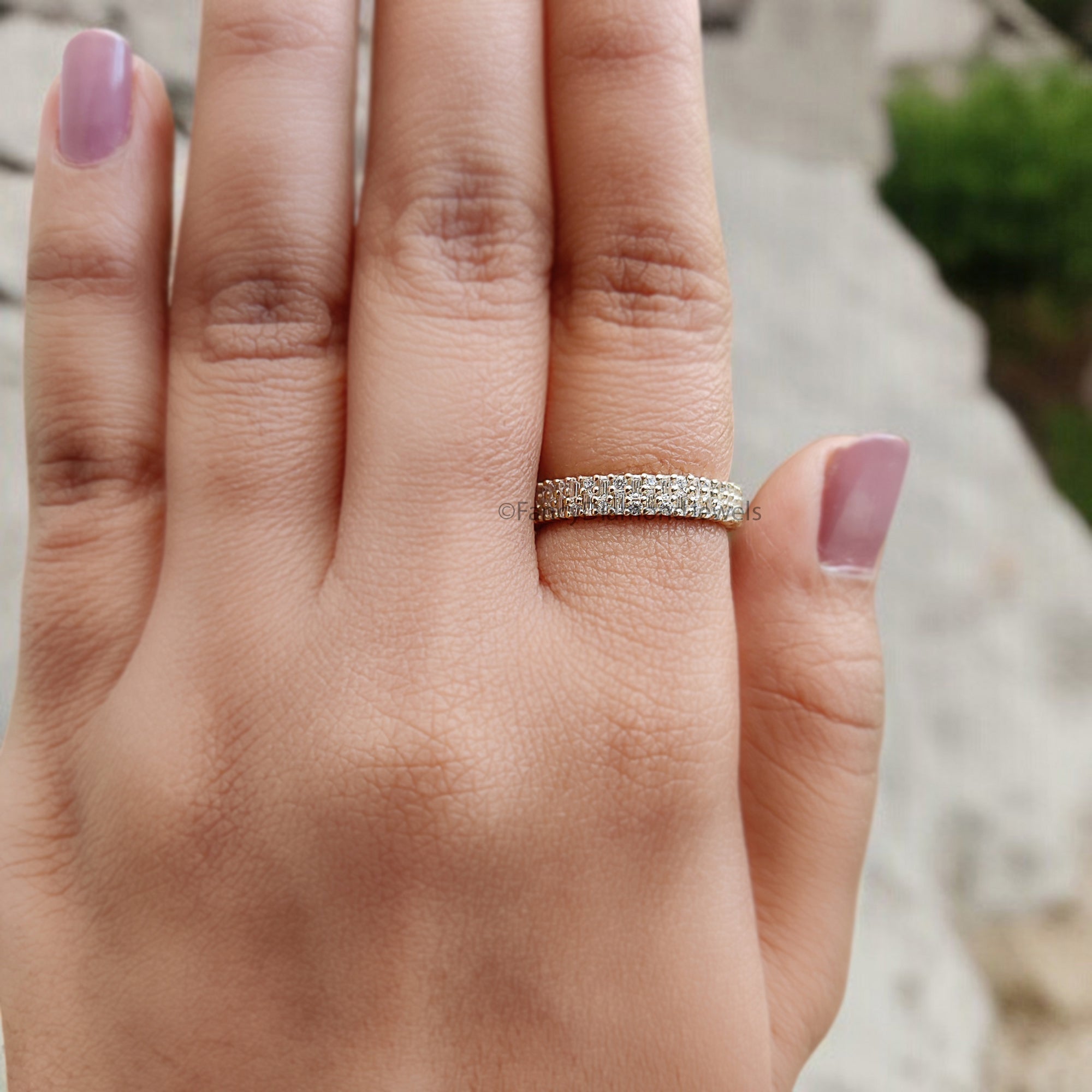 1.10 CT Baguette & Round Cut Moissanite Full Eternity Band Unique Wedding Band Anniversary Gift For Women Yellow Gold Stacking Band FD319