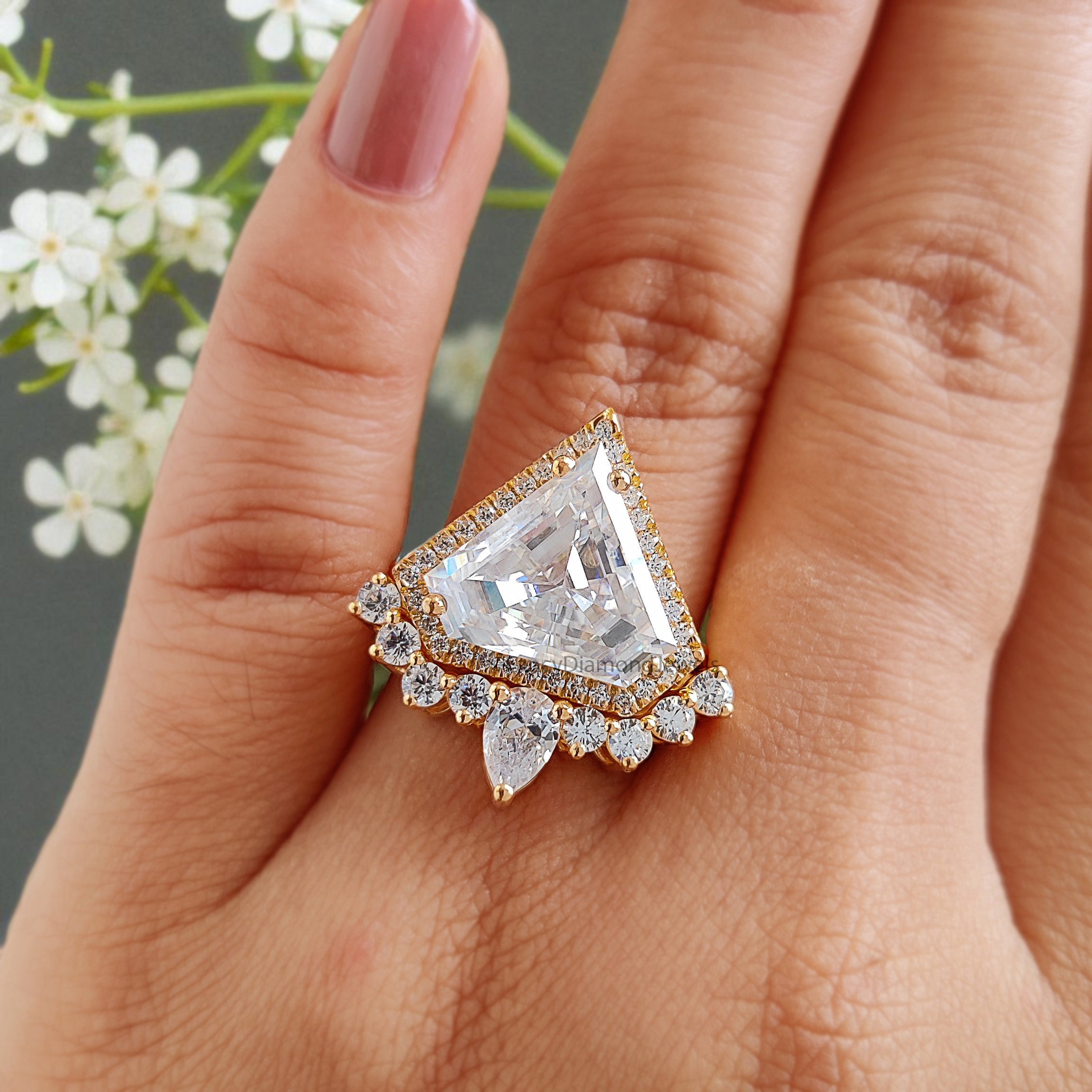 7.00 CTW Shield Colorless Moissanite Ring Set Engagement Ring Matching Eternity Band Wedding Ring Halo Set Bridal Ring Set For Women FD390