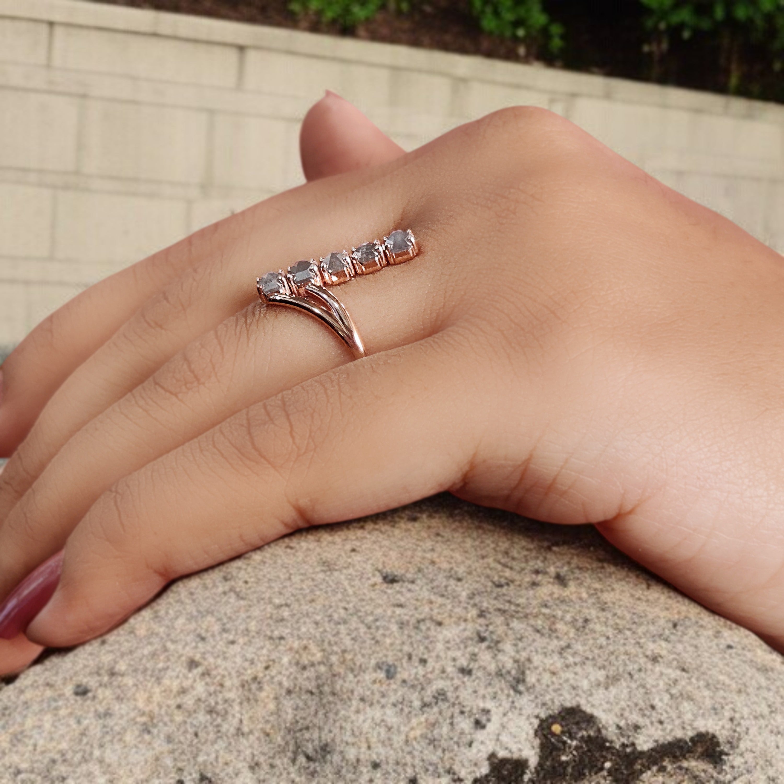 Hexagon Grey Color Diamond Ring 1.01 Ct 3.40 MM Hexagon Shape Diamond Ring 14K Solid Rose Gold Silver Engagement Ring Gift For Her QK1837