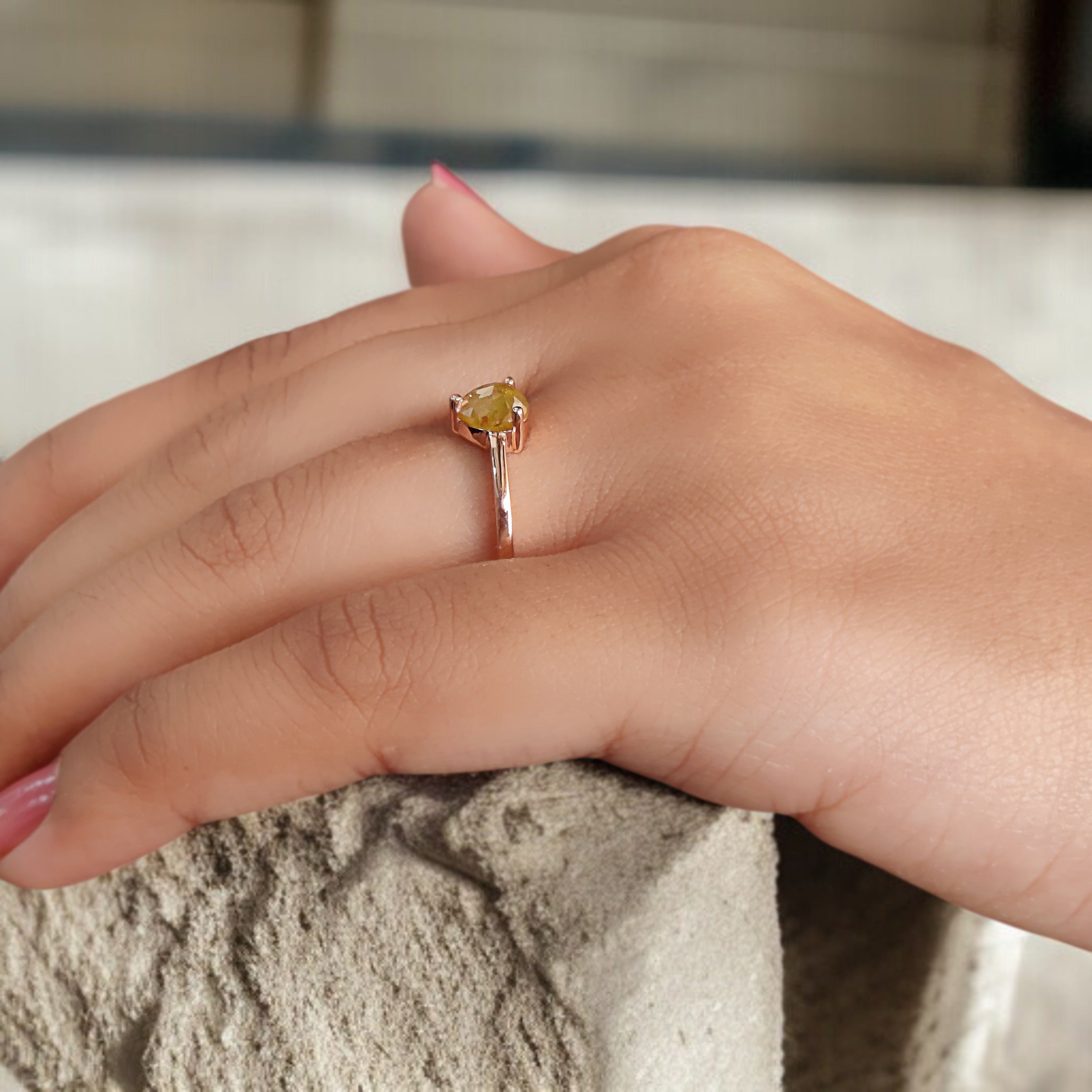 Pear Cut Yellow Color Diamond Ring 0.98 Ct 6.16 MM Heart Shape Diamond Ring 14K Rose Gold Silver Pear Engagement Ring Gift For Her QN2222