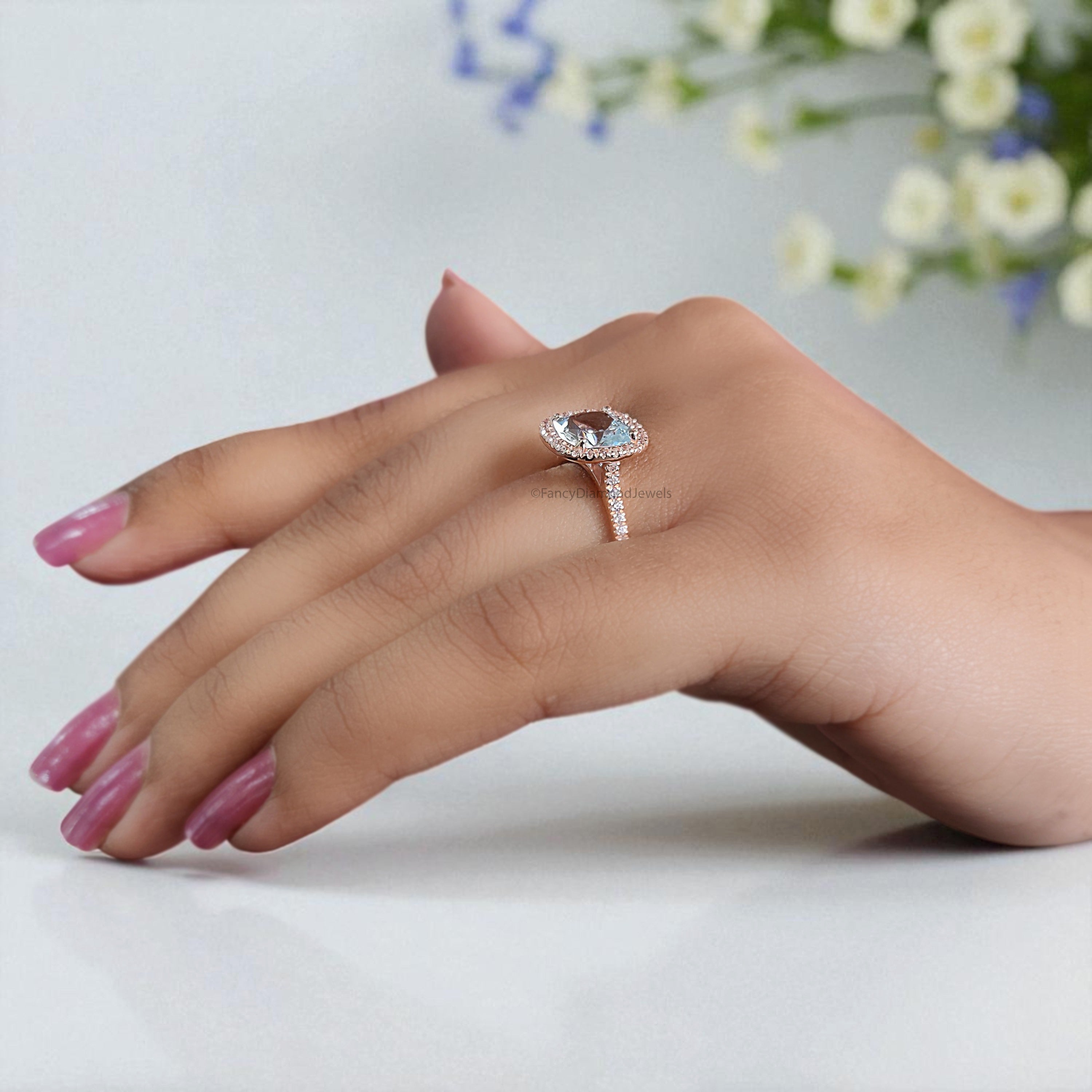 1.60 CT Cushion Natural Aquamarine Engagement Ring Rose Gold Ring Cushion Diamond Wedding Ring Unique Vintage Halo Ring Gift For Her FD431