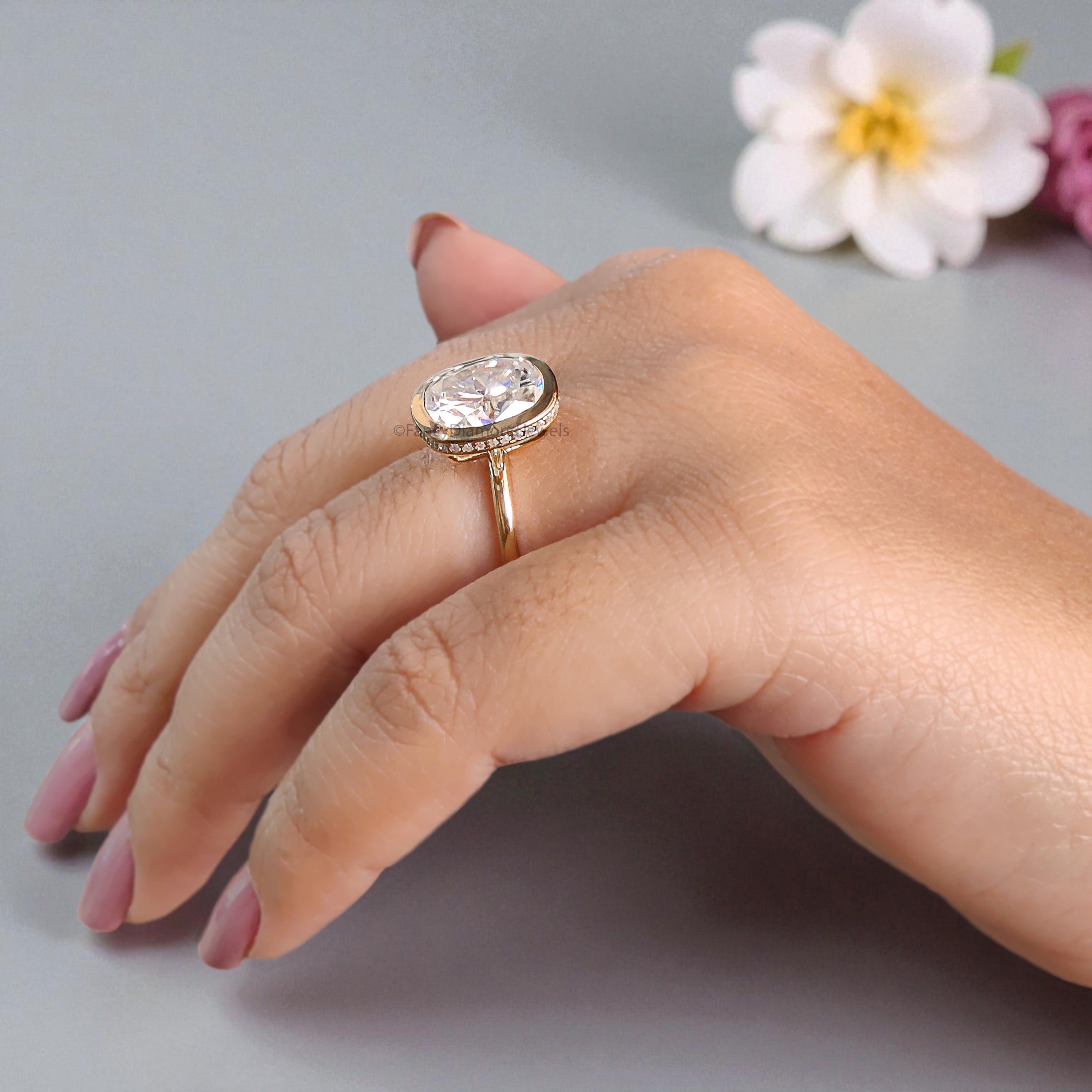 4.00 CT Cushion Shape Colorless Moissanite Ring Bezel Set With Hidden Halo Elongated Cushion Moissanite Ring Wedding Ring Gift For Her FD457