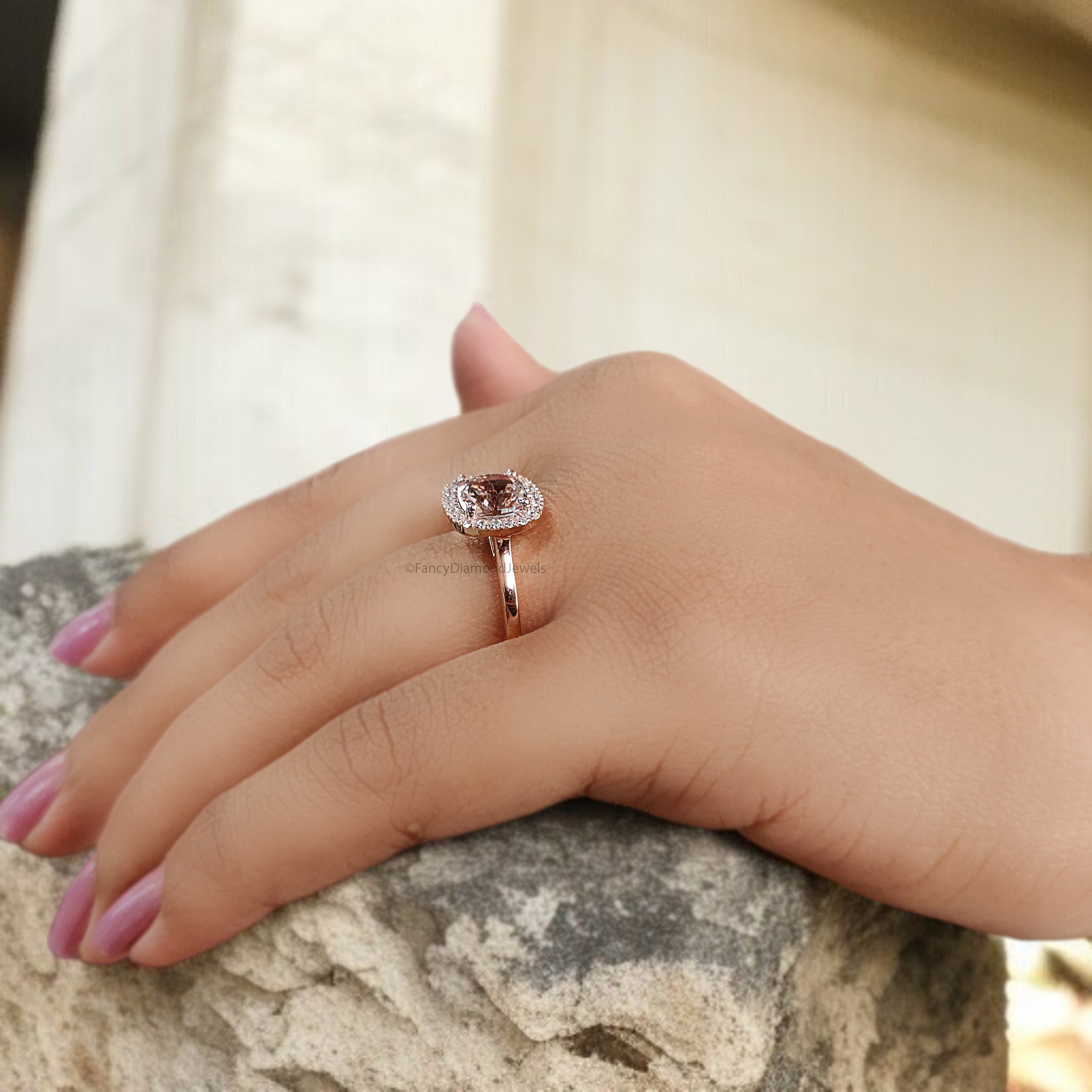 1.40 CT Cushion Cut Natural Morganite Engagement Ring Rose Gold Ring Cushion Wedding Ring Unique Vintage Halo Ring Gift For Her FD421