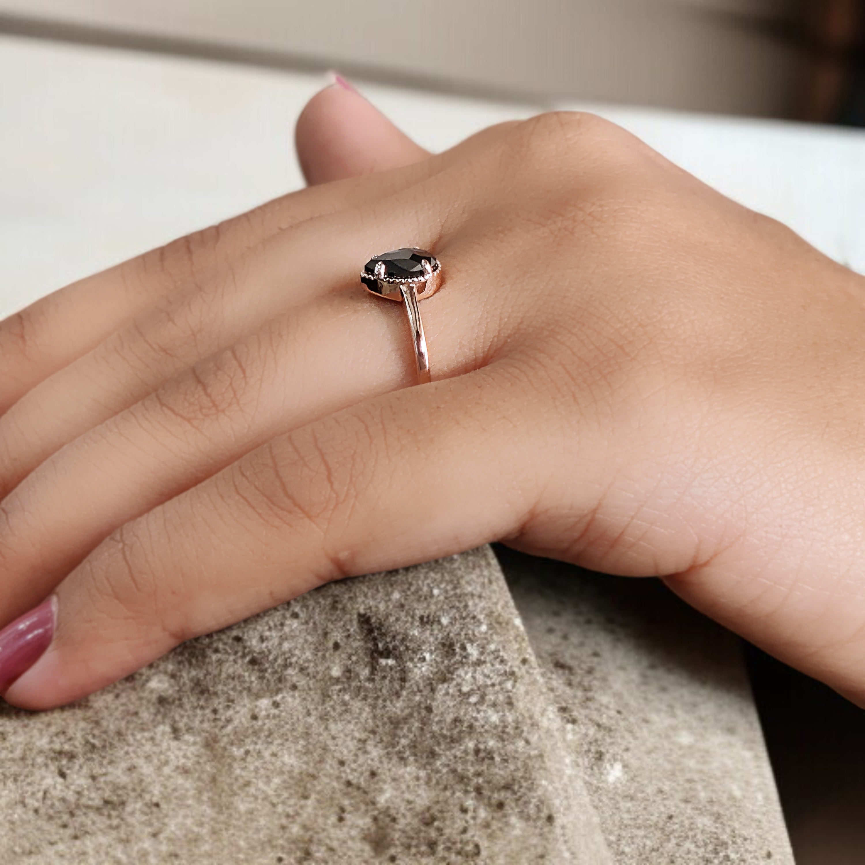 Pear Cut Black Color Diamond Ring 0.61 Ct 7.37 MM Pear Shape Diamond Ring 14K Solid Rose Gold Silver Pear Engagement Ring Gift For Her QN2270