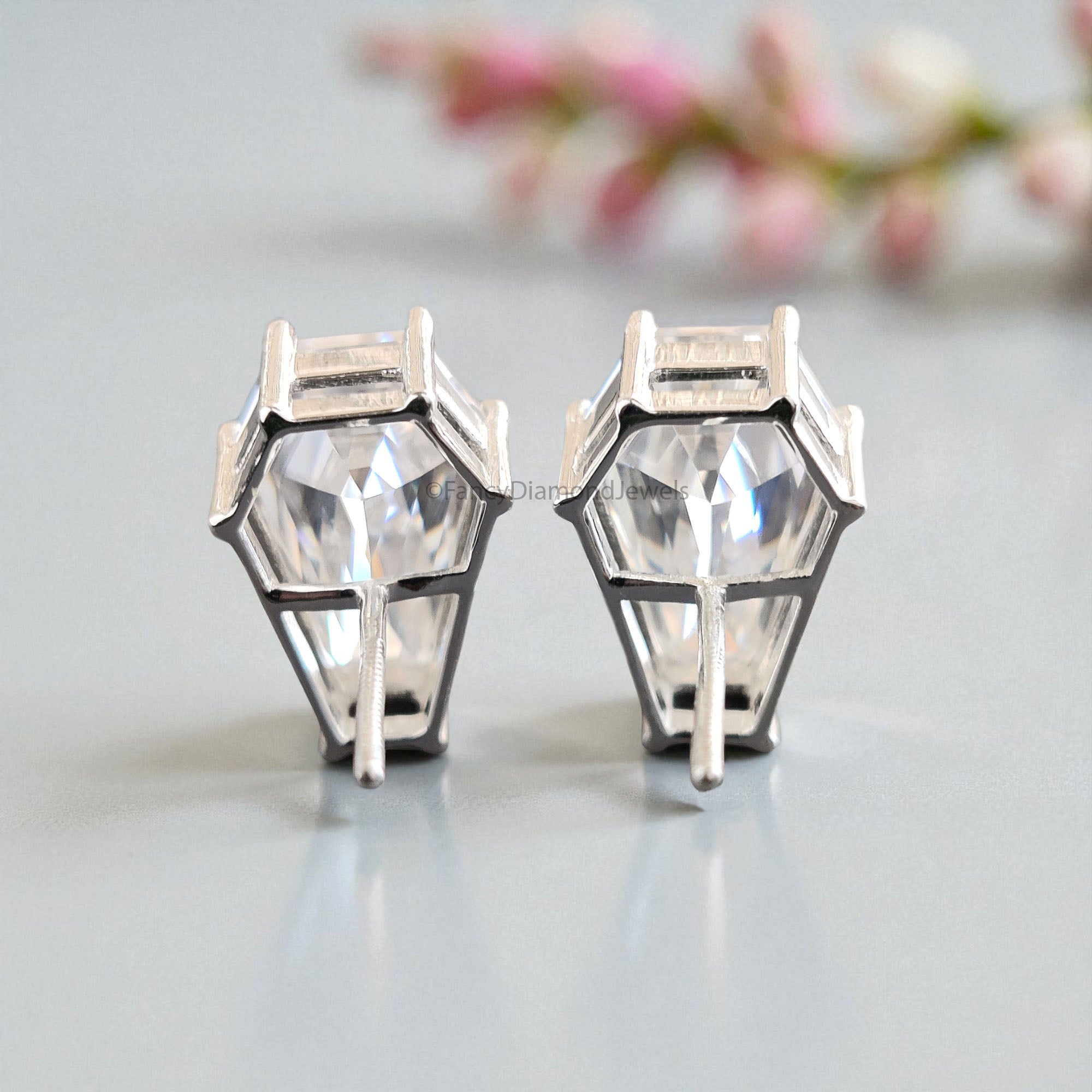 Moissanite Diamond Stud Earrings Coffin Cut Moissanite Earrings 8.35 TW Colorless Moissanite Screw Back Earrings Gift for Women FD59