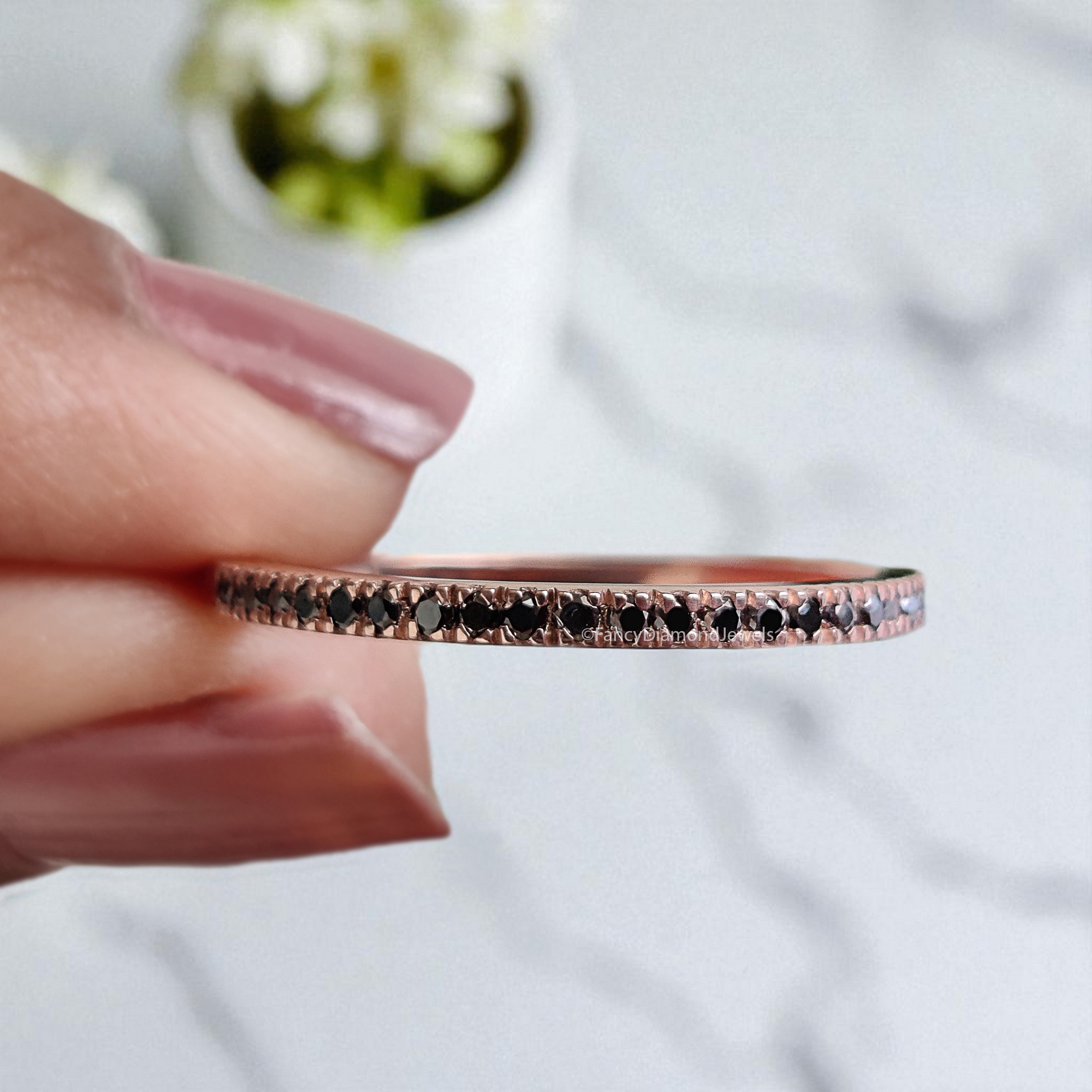 Natural Black Color Diamond Wedding Band Silver/10K/14K/18K Band Half Eternity Minimalist stacking dainty matching anniversary Ring KD078