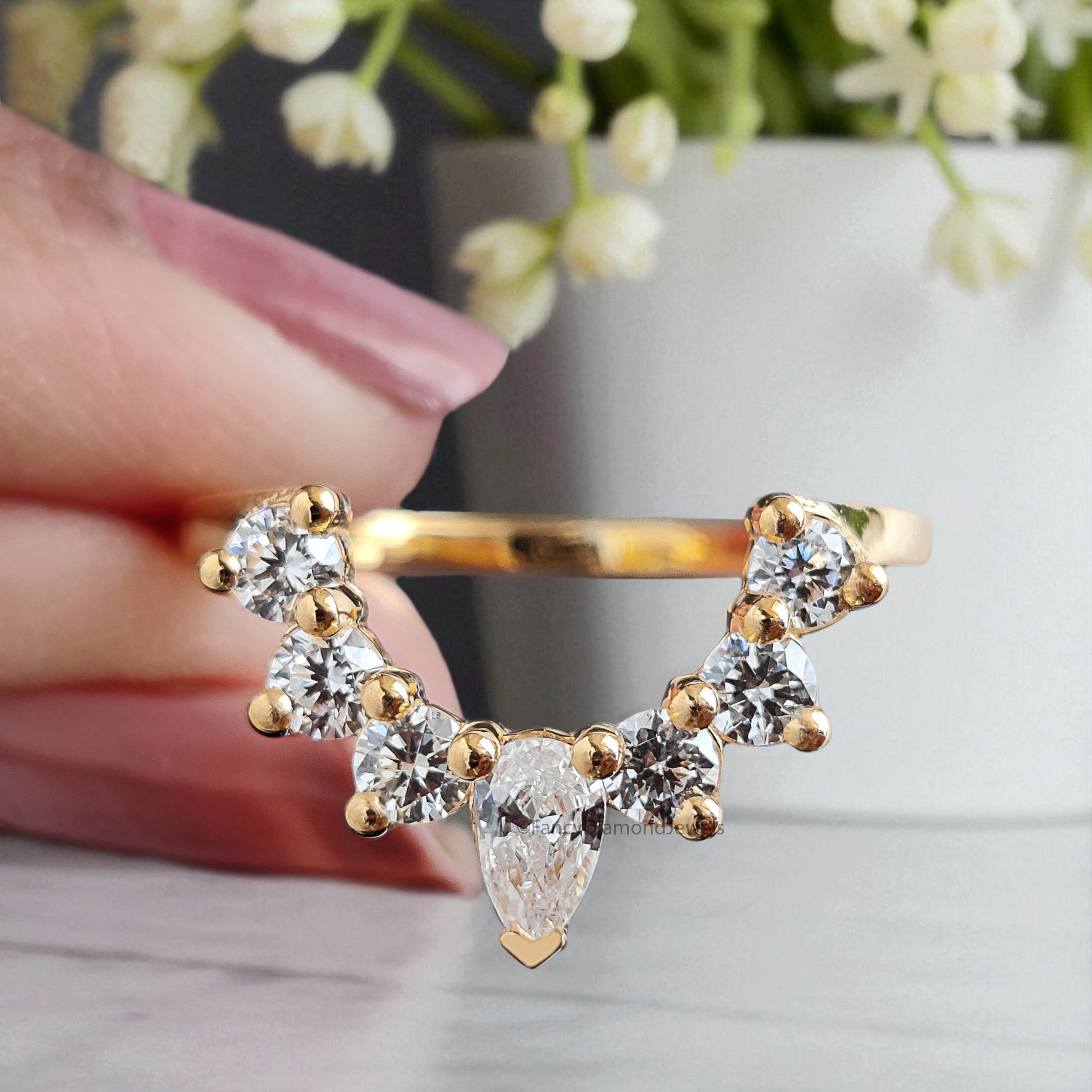 Natural White Diamond Curved Wedding Band 0.62 TW Silver/10K/14K/18K Gold Band Minimalist stacking dainty matching Band Gift For Her FD388