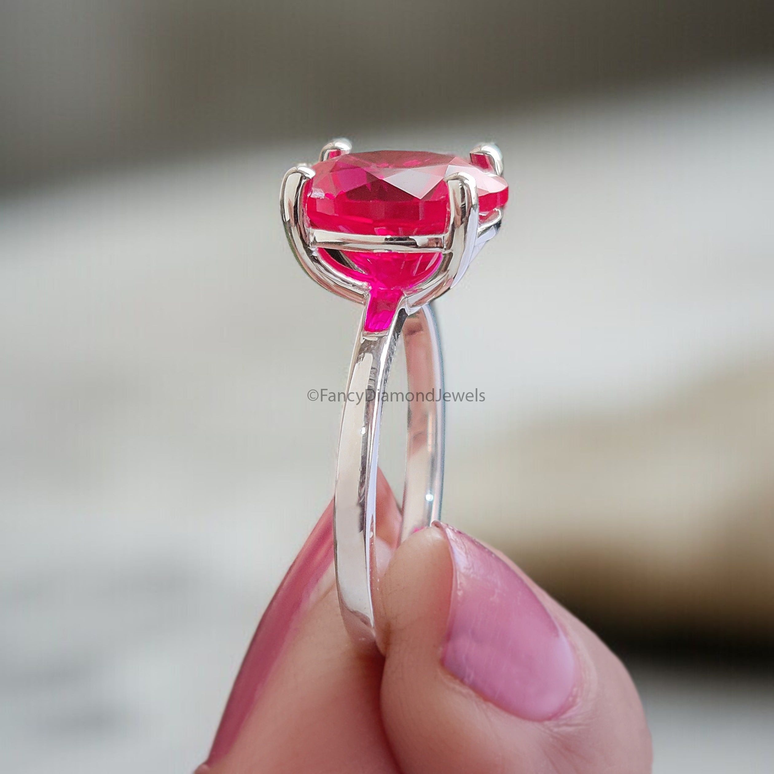 Round Red Ruby stone engagement ring 11mm 9mm 8mm 6.50mm 4mm ring silver simulant Ring Solitaire ring Diamond ring Gift for her FD516