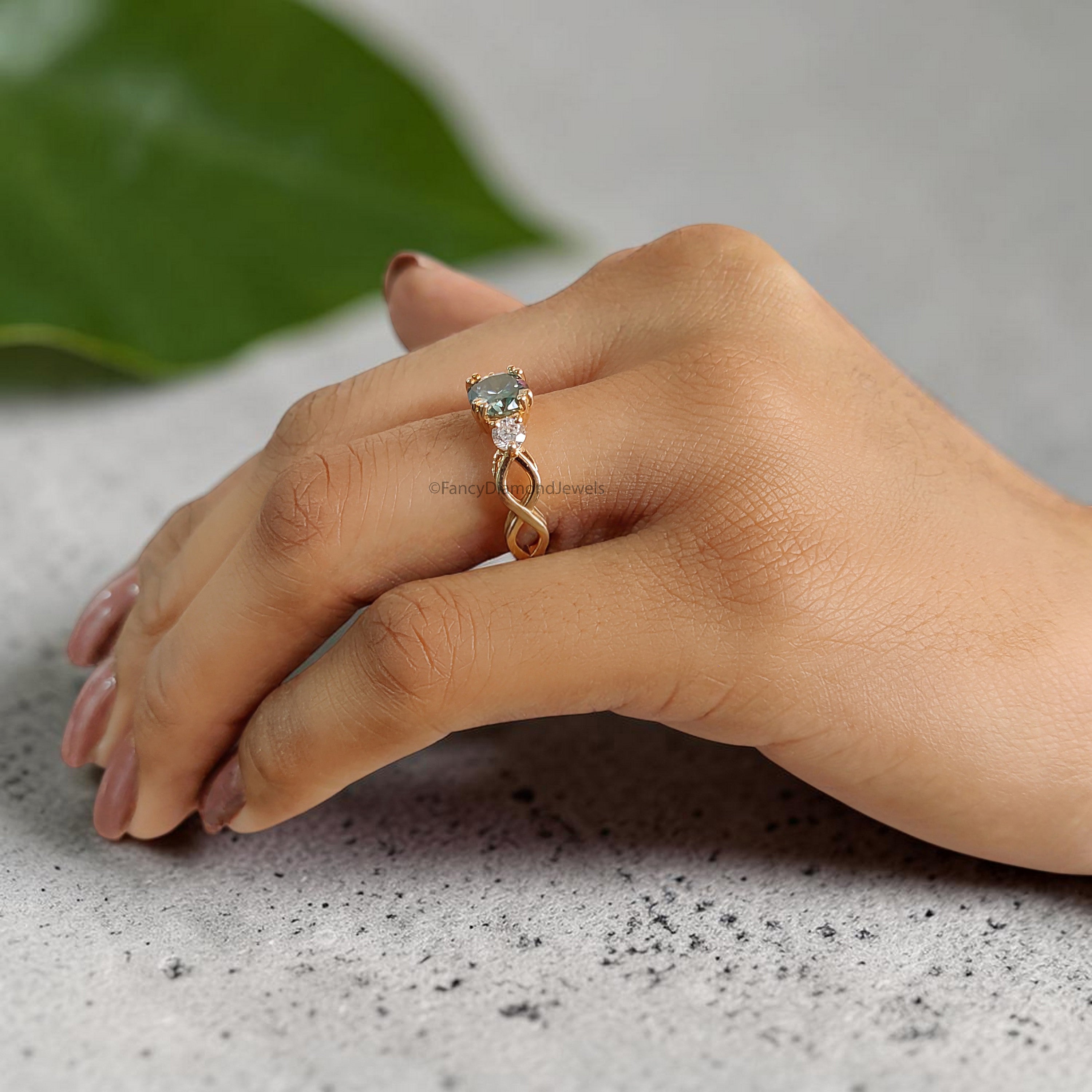 Cushion Cut Green Moissanite Engagement Ring 14K Solid Gold Ring Double Prong Set Ring Cushion Moissanite Wedding Ring Gift For Her FD467