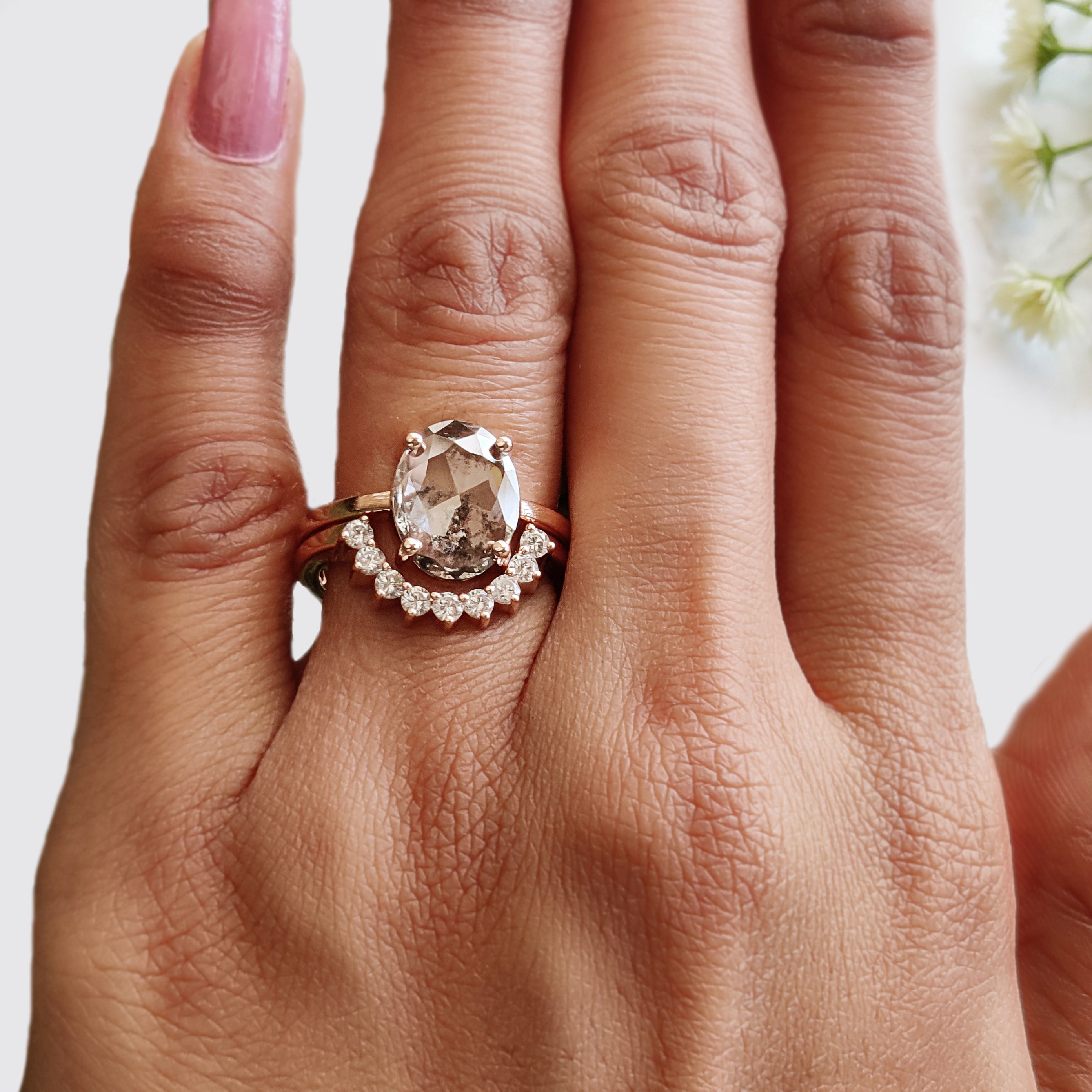 2.29 CT Oval Lab Grown Diamond Ring Oval CVD Fancy Black Grey Salt And Pepper Diamond Ring Engagement Ring Bridal Wedding Ring Set KDL3525