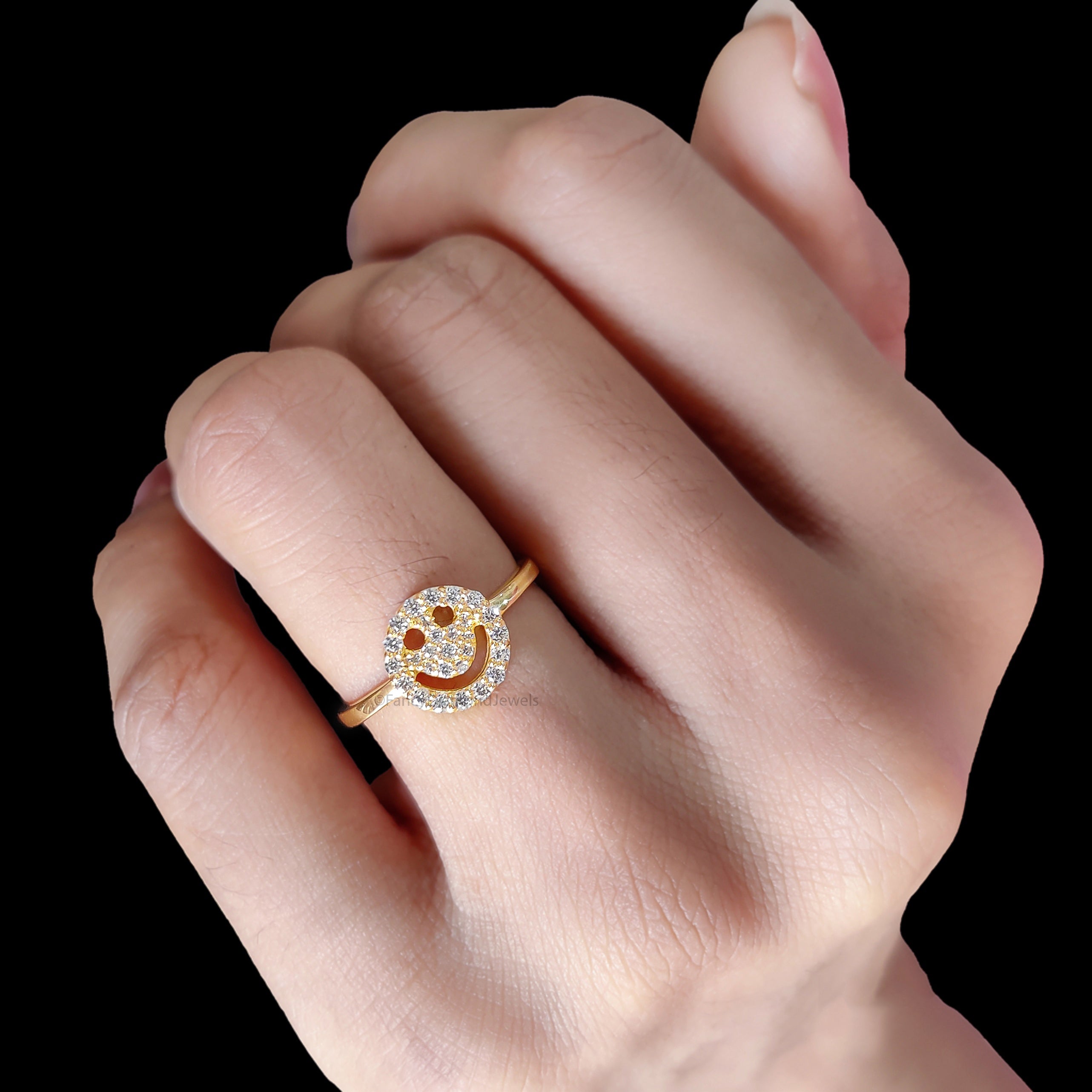 Minimalist Diamond Ring, Smile Face Round Diamond Pave Ring, Daily Wear Rings, Lab Diamond Ring, Smiley Face Ring, Gift For Daughter FD567