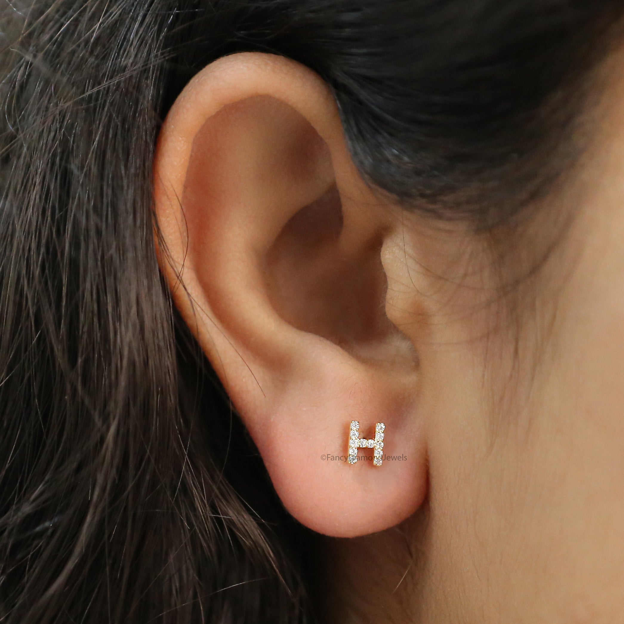 Single Round Diamond Initial Stud Earring Round Brilliant Cut White Diamond Earring Prong Earring Engagement Earring Gift For Her FD515