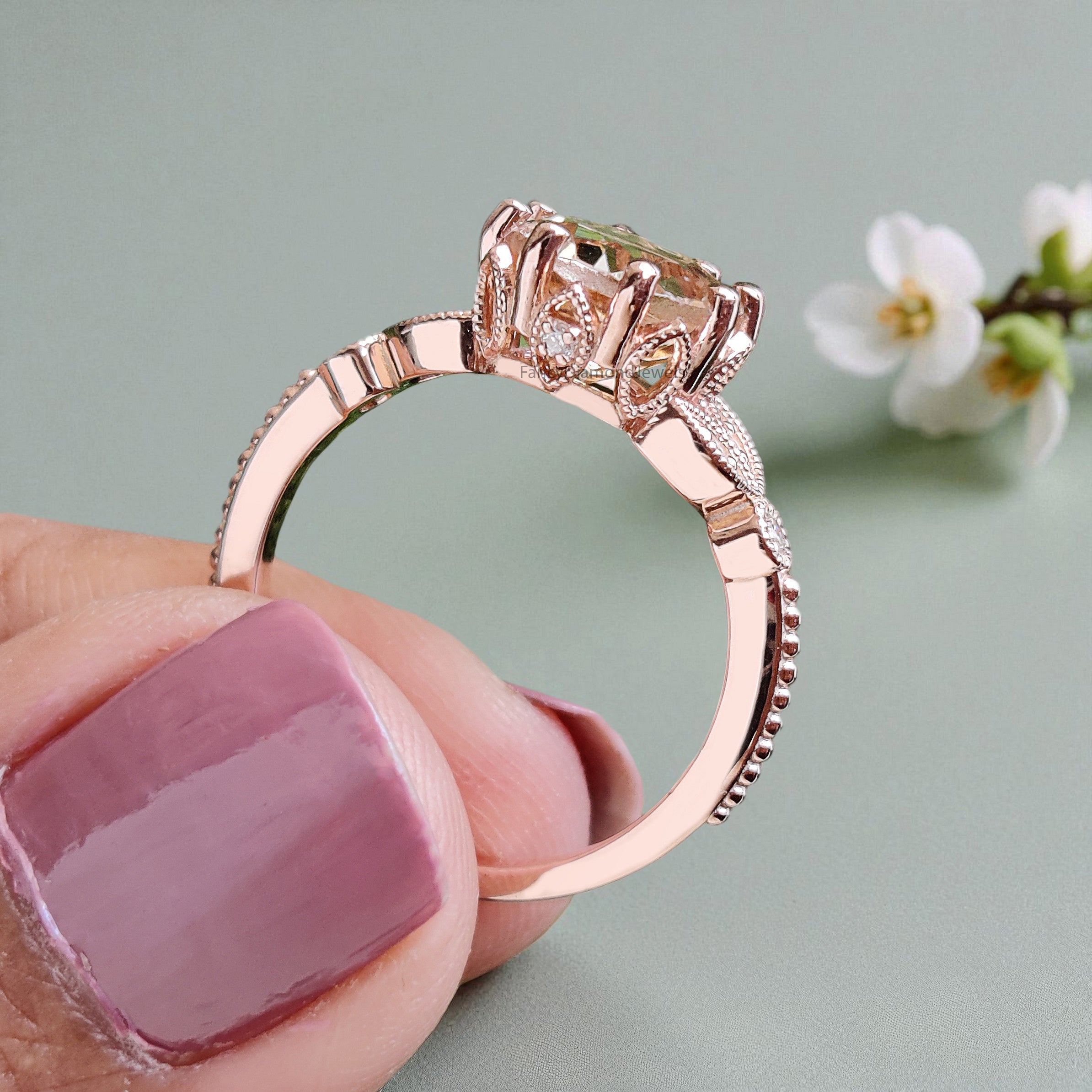 1.80 CT Round Brilliant Cut Natural Morganite Engagement Ring Rose Gold Ring Round Wedding Ring Unique Vintage Ring Gift For Her FD449