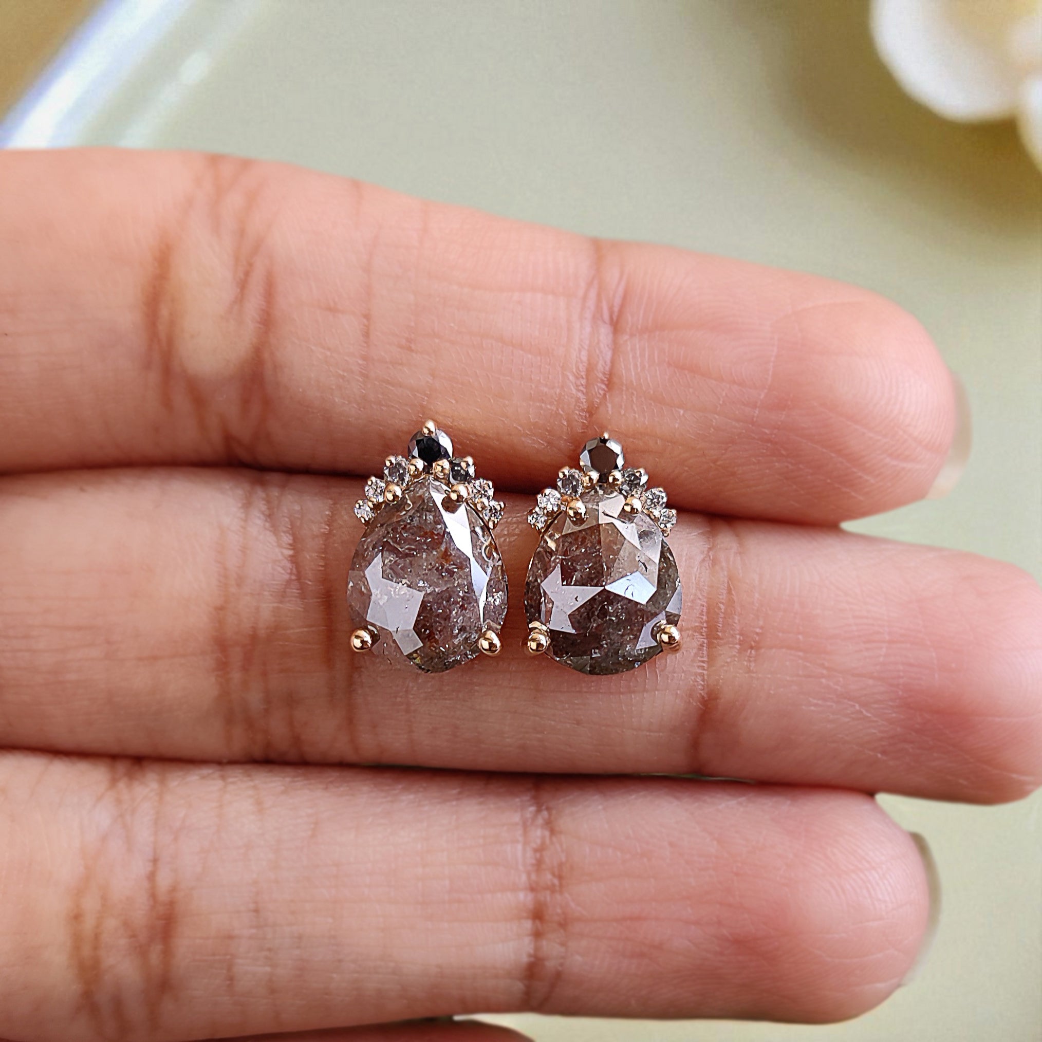 Pear Cut Brown Color Diamond Earring 3.93 Ct 9.85 MM Pear Diamond Earring 14K Solid Rose Gold Silver Engagement Earring Gift For Her QL6618
