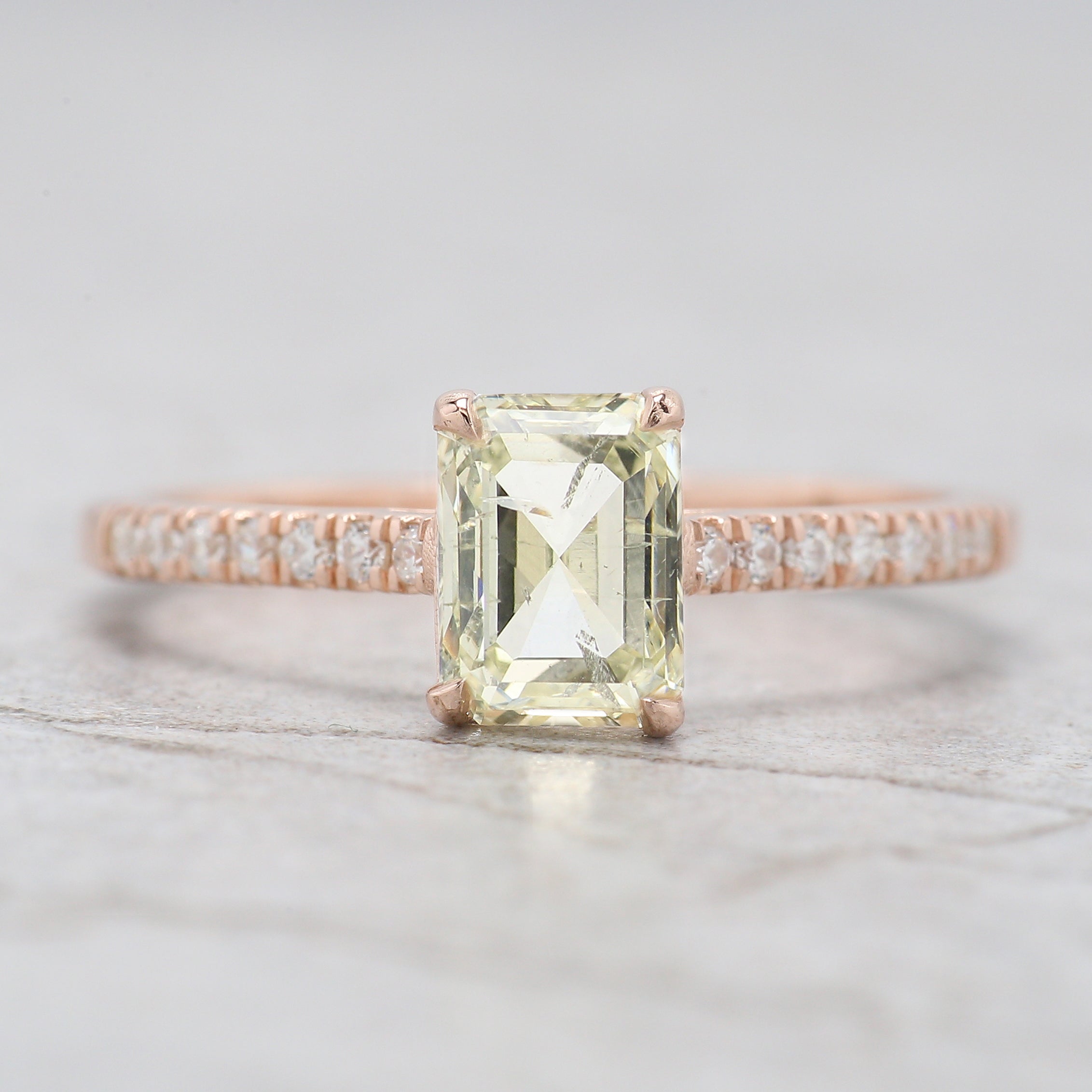 Emerald Cut White-J Color Diamond Ring 1.16 Ct 6.67 MM Emerald Diamond Wedding Ring 14K Rose Gold Engagement Ring Gift For Her KDL2661