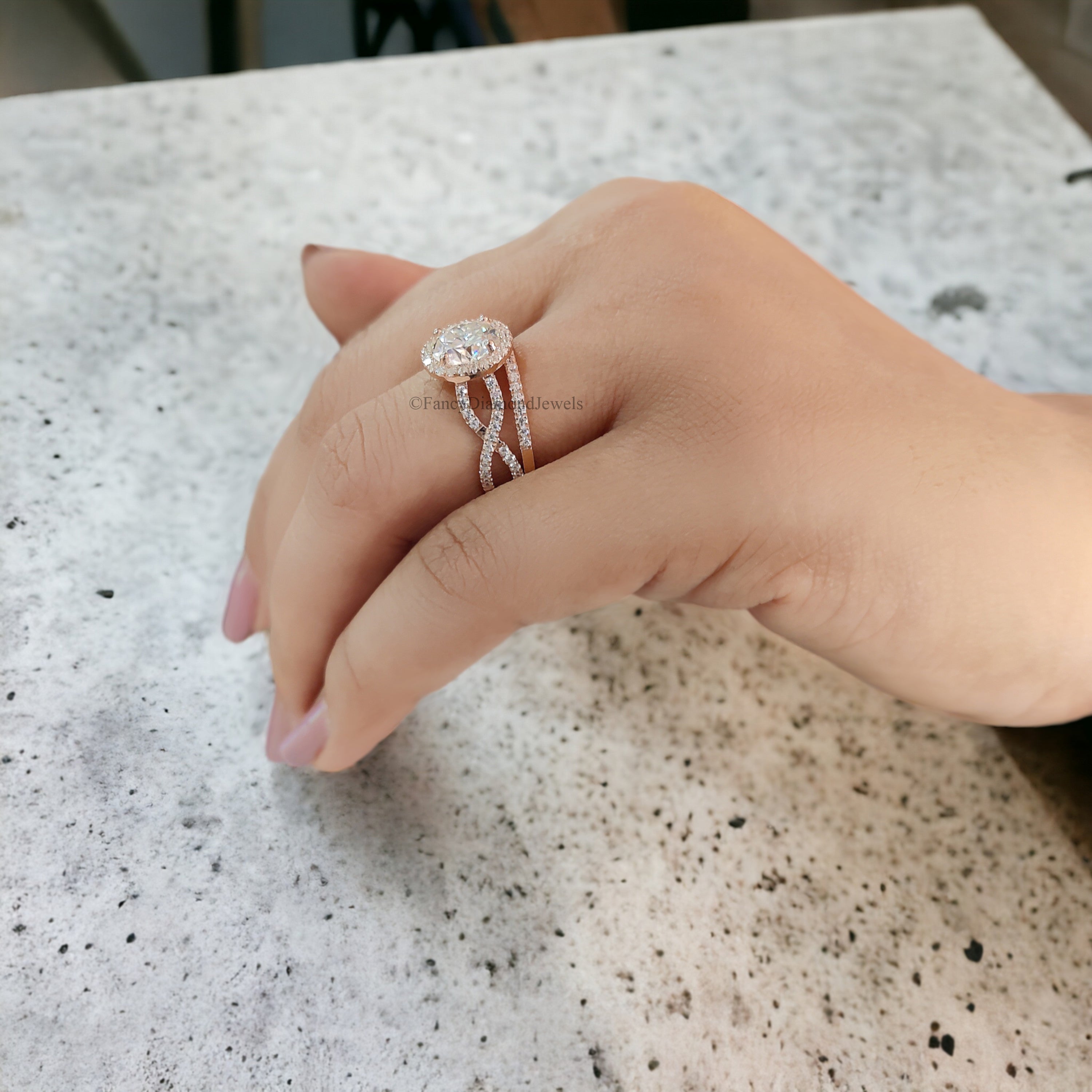 Round Cut Engagement Ring Set 14k/18k Rose Gold Round Cut Bridal Set Moissanite Engagement Ring Prong Set Wedding Ring Gift For Mom FD139