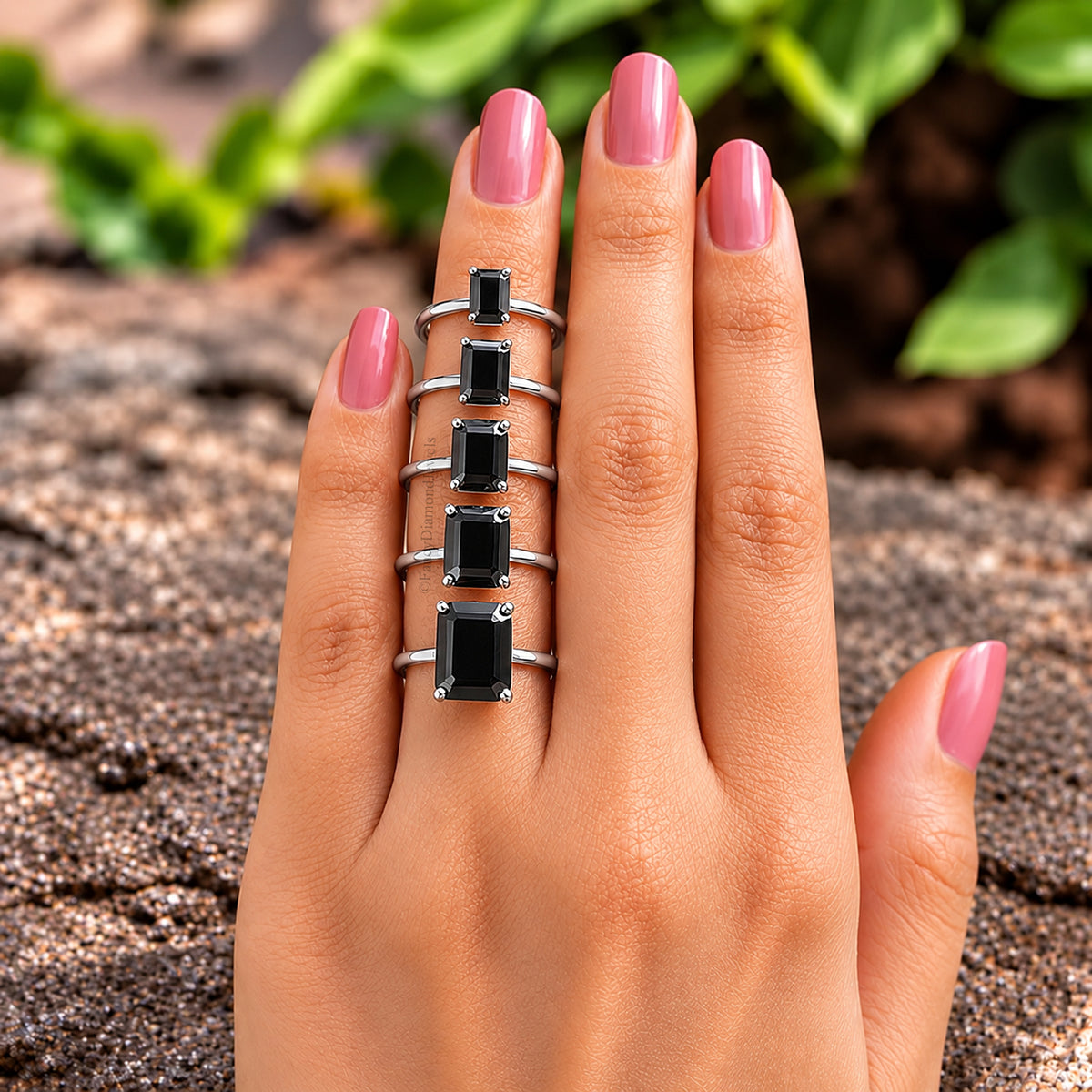 Black Onyx Engagement Ring, Emerald Cut Solitaire Ring, Sterling Silver Emerald Shape Diamond Simulant Ring, Anniversary Gift for Her FD563