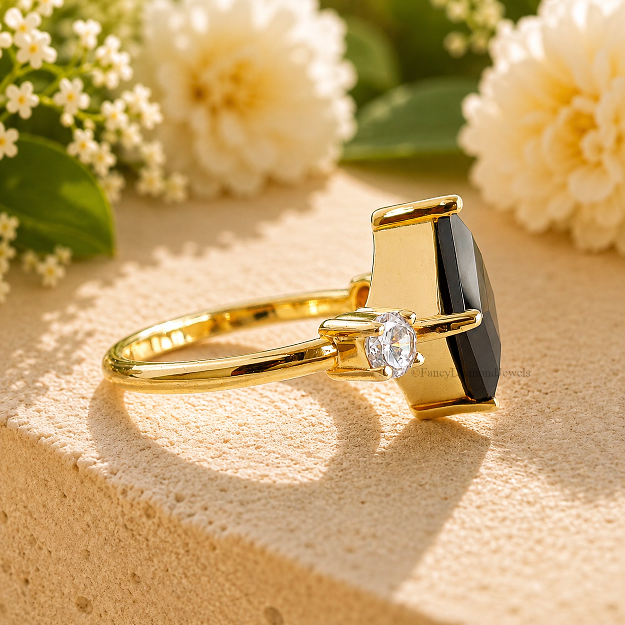 Kite Shape Engagement Ring With Round Side Stone, Three Stone CZ Wedding Ring, Travel Ring, Promise Ring, Dainty Anniversary Gift FD591