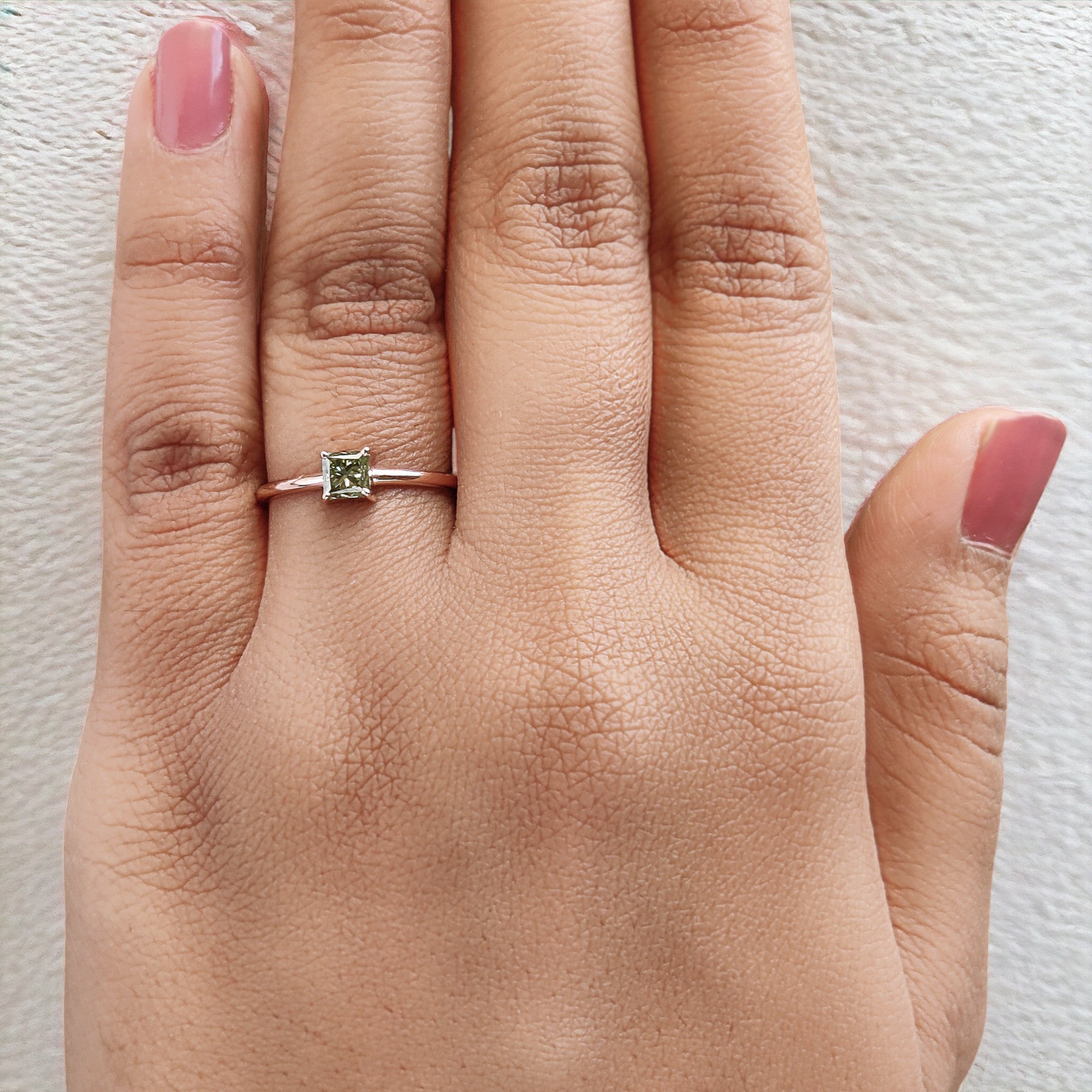 Princess Cut Green Color Diamond Ring 0.44 Ct 3.85 MM Princess Diamond Ring 14K Rose Gold Silver Engagement Ring Gift For Her QN1158