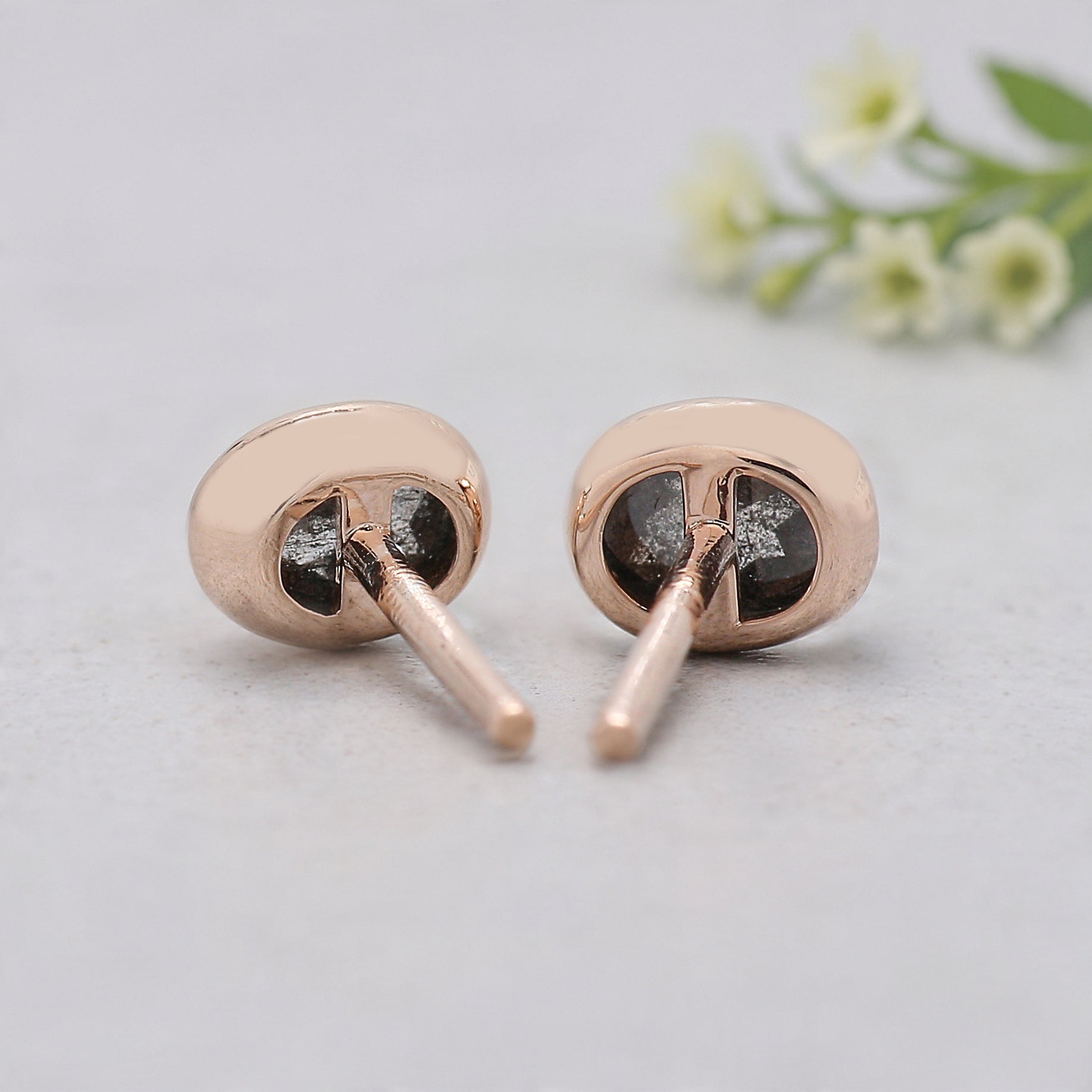 Oval Cut Salt And Pepper Diamond Earring 0.60 Ct 4.95 MM Oval Shape Diamond Earring 14K Solid Rose Gold Silver Earring Gift For Her KDL2558