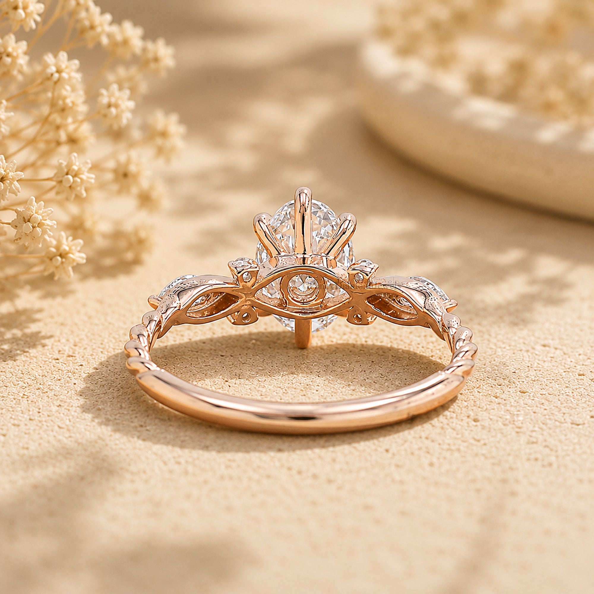 Oval Shape Lab Grown Diamond Engagement Ring Solid Gold Ring Oval Cut Lab Diamond Ring 3/4 Eternity Twisted Ring Anniversary Gift FD580