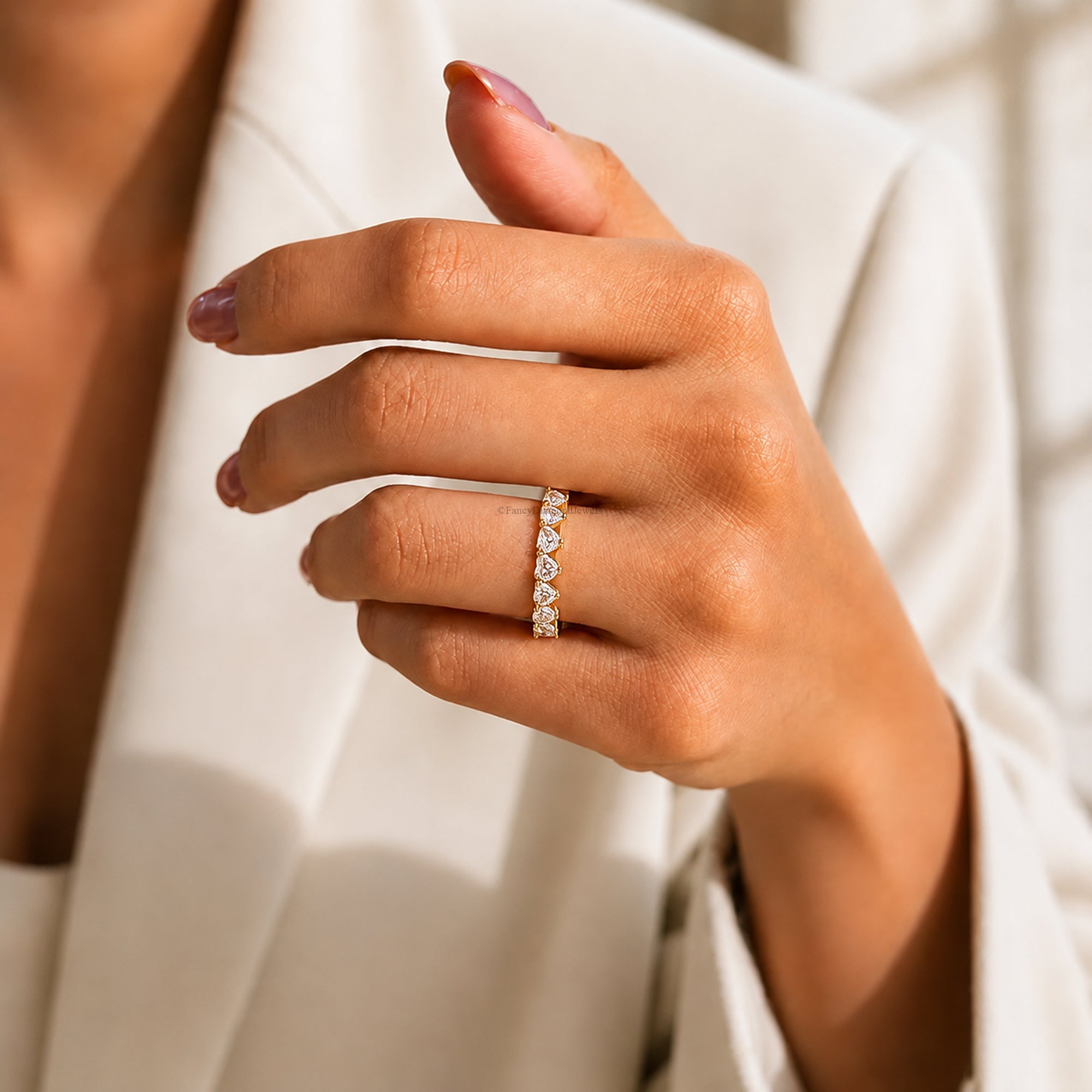 Moissanite Wedding Band, Half Eternity Ring, Sterling Silver Stackable Anniversary Jewelry for Women, Dainty Bridal Eternity Jewelry FD596