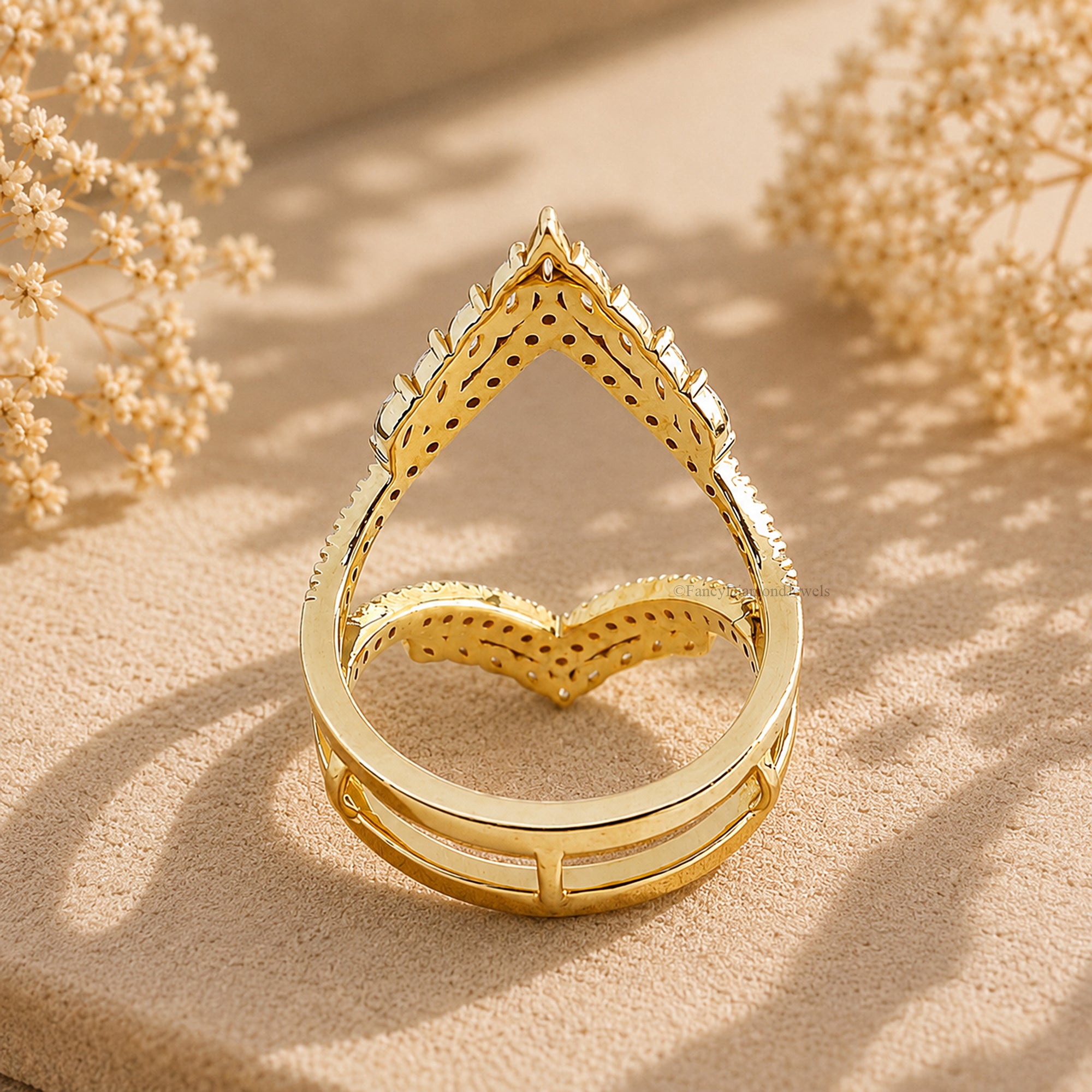 V Shaped Chevron Wedding Band, Marquise and Round Lab Grown Diamond Band, Half Eternity Stackable Band, Curved Band, Anniversary Gifts FD590