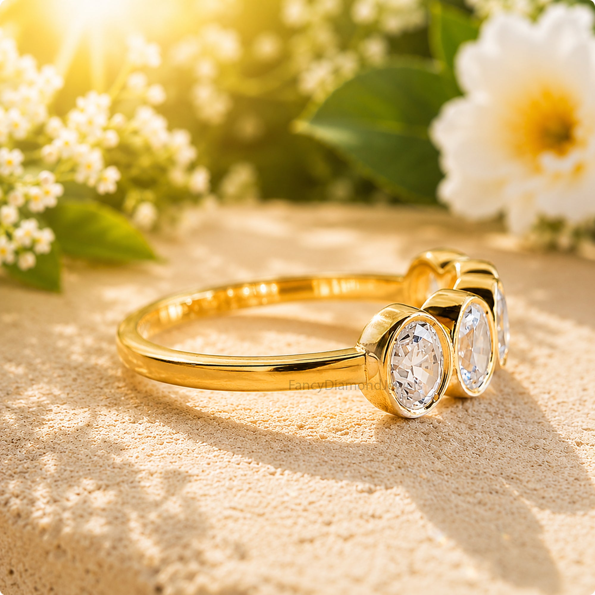 Oval Cut Five Stone Simulated Band, Classic Promise Band, Women's Engagement Jewellery, Wedding Anniversary Gift, Elegant Promise Band FD578