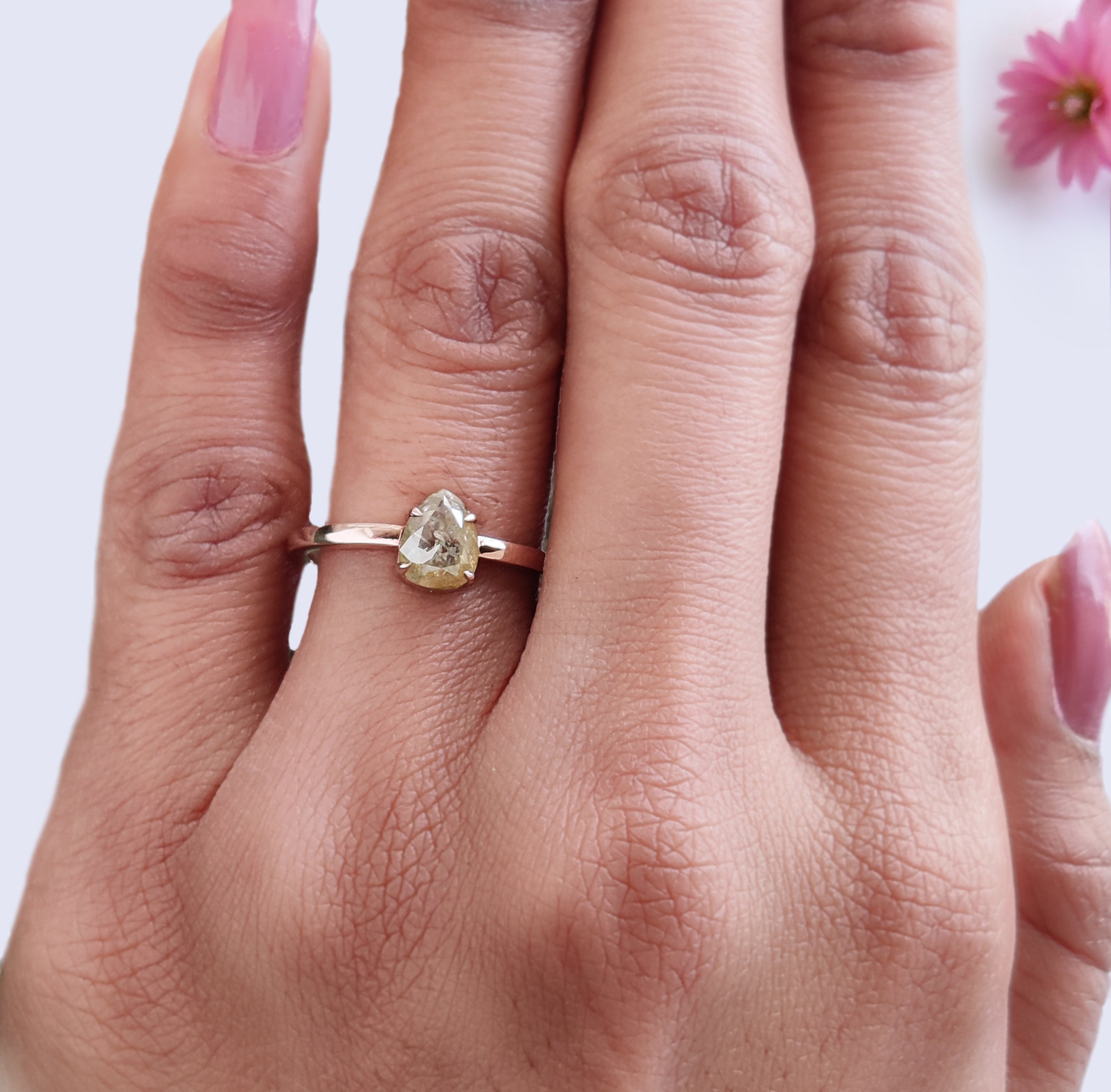 Pear Diamond Ring, Pear Engagement Ring, Yellow Color Pear Diamond Ring, Pear Shape Diamond Ring, Pear Cut Ring, Solitaire Ring, KD1126