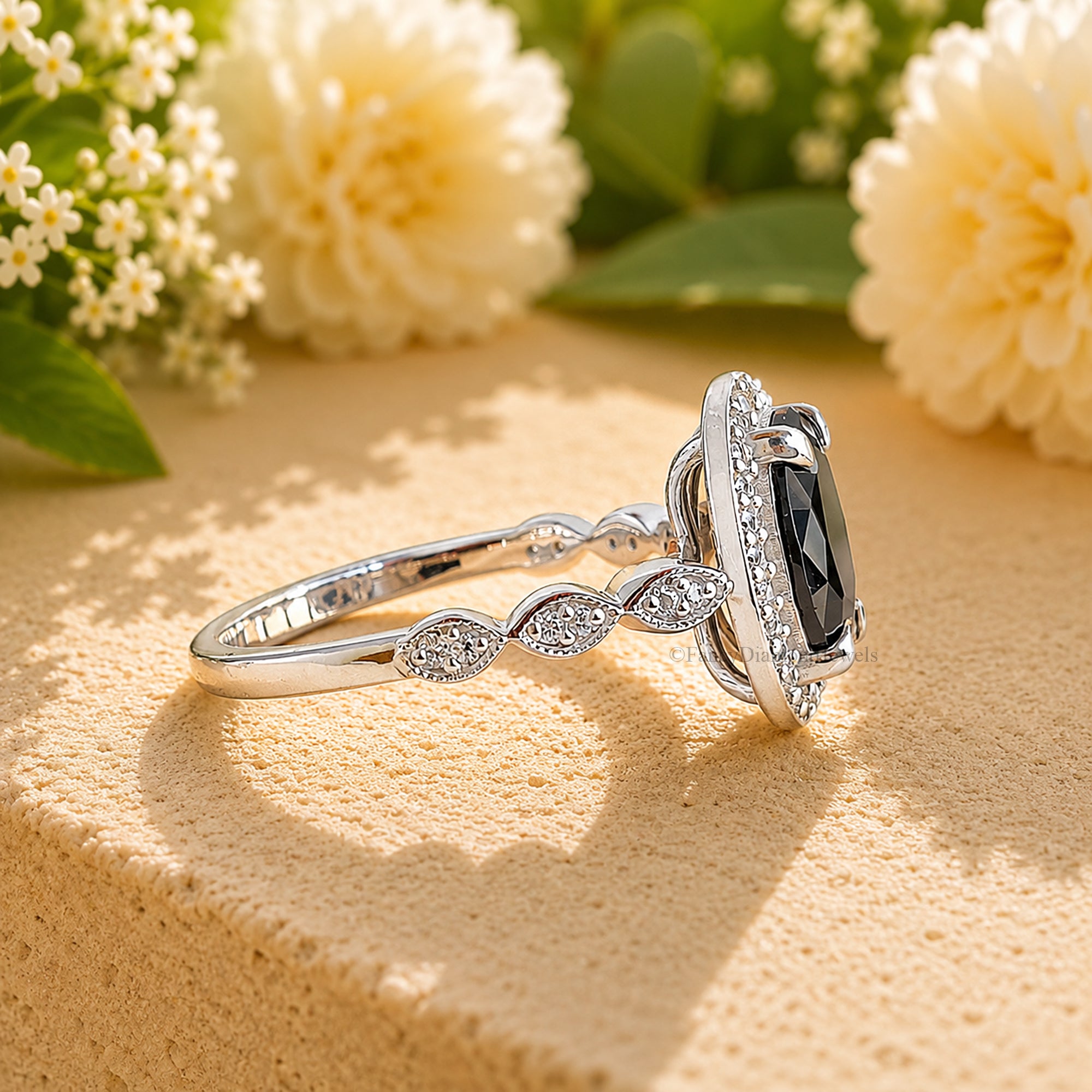 Oval Cut Halo Engagement Ring With Round Side Stone, Three Stone CZ Wedding Ring, Travel Ring, Promise Ring, Dainty Anniversary Gift FD592