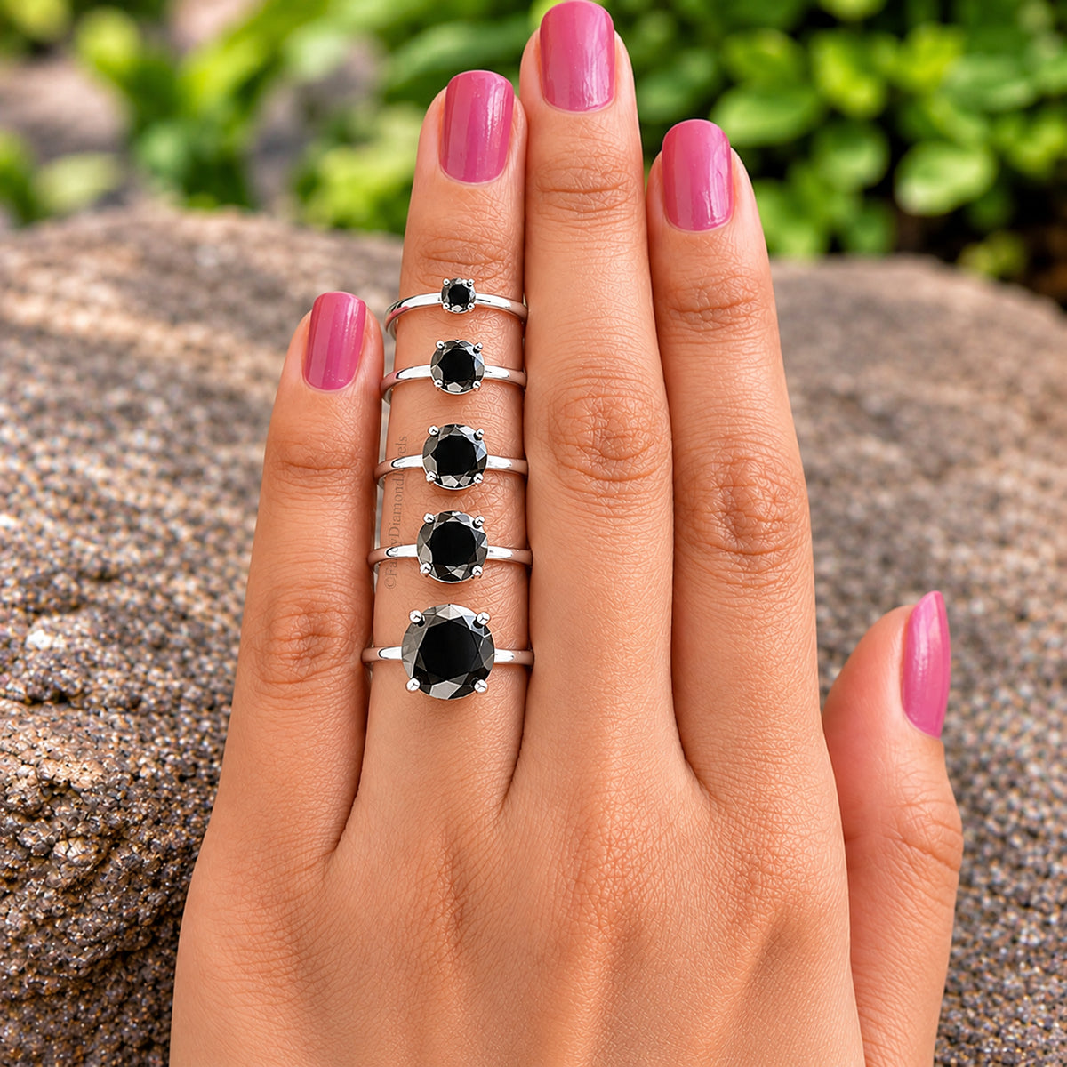 Round Black Onyx stone engagement ring 11mm 9mm 8mm 6.50mm 4mm ring silver simulant Ring Solitaire ring Diamond ring Gift for her FD505