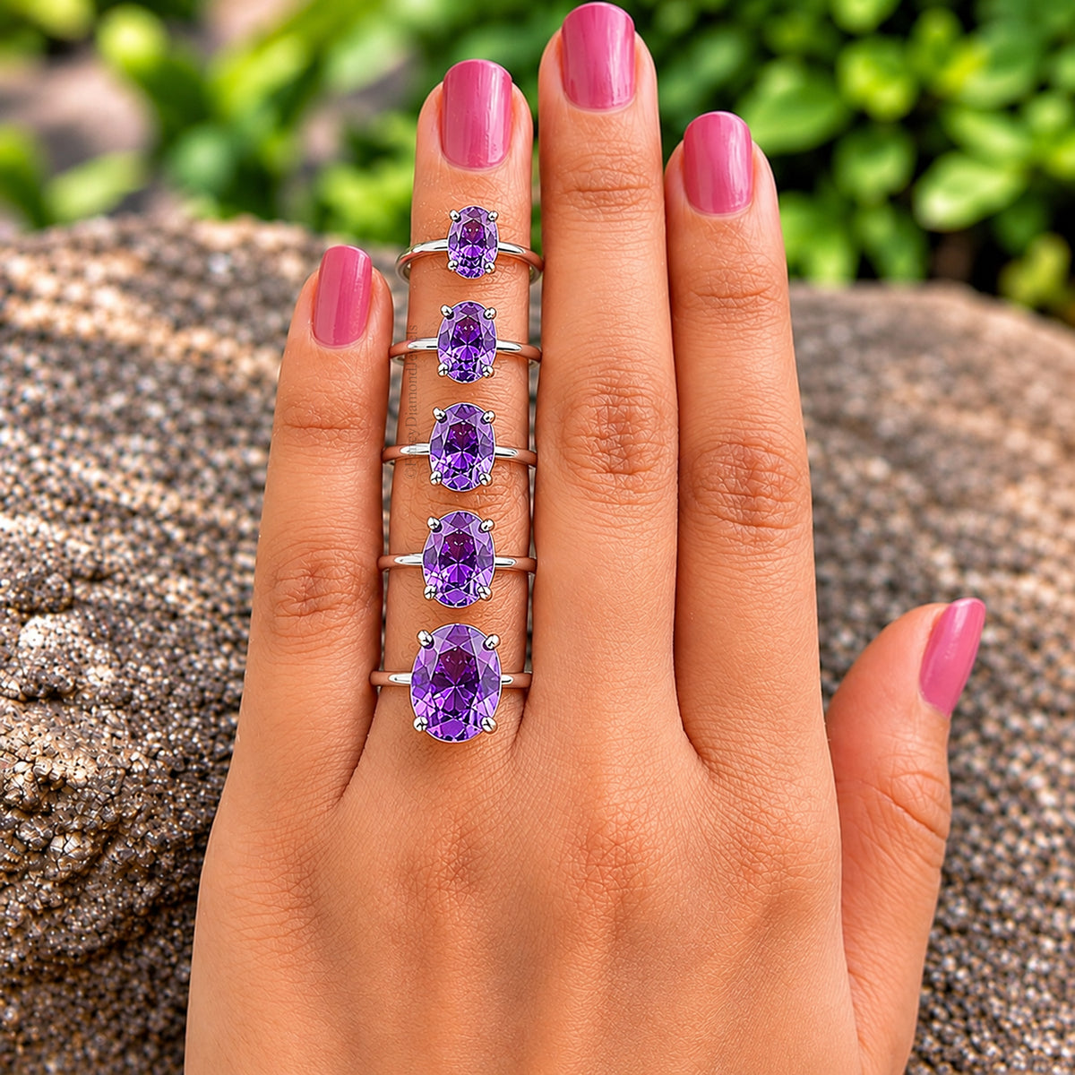 Oval Purple Amethyst stone engagement ring 12mm 10mm 9mm 8mm 7mm  ring silver simulant Ring Solitaire ring Diamond ring Gift for her FD343