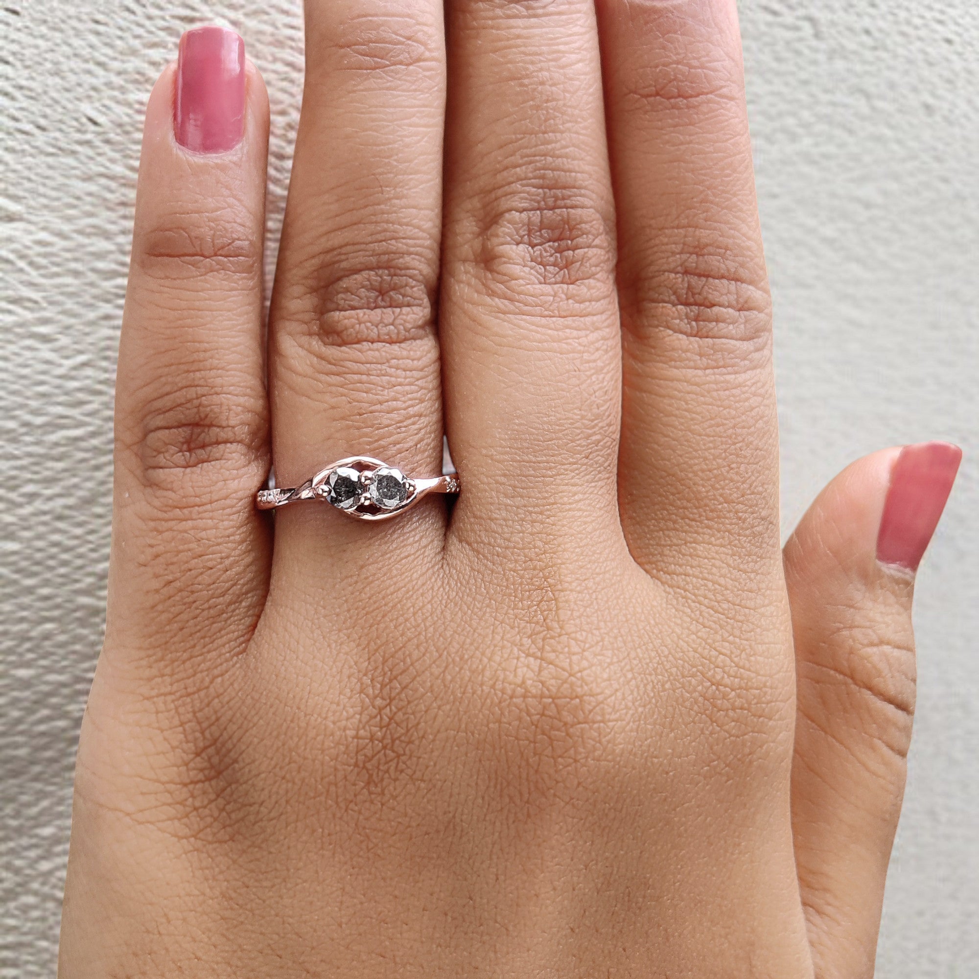 Round Shape Salt And Pepper Diamond Ring 0.40 Ct 3.70 MM Round Cut Diamond Ring 14K Solid Rose Gold Silver Engagement Ring Gift For Her QL1062