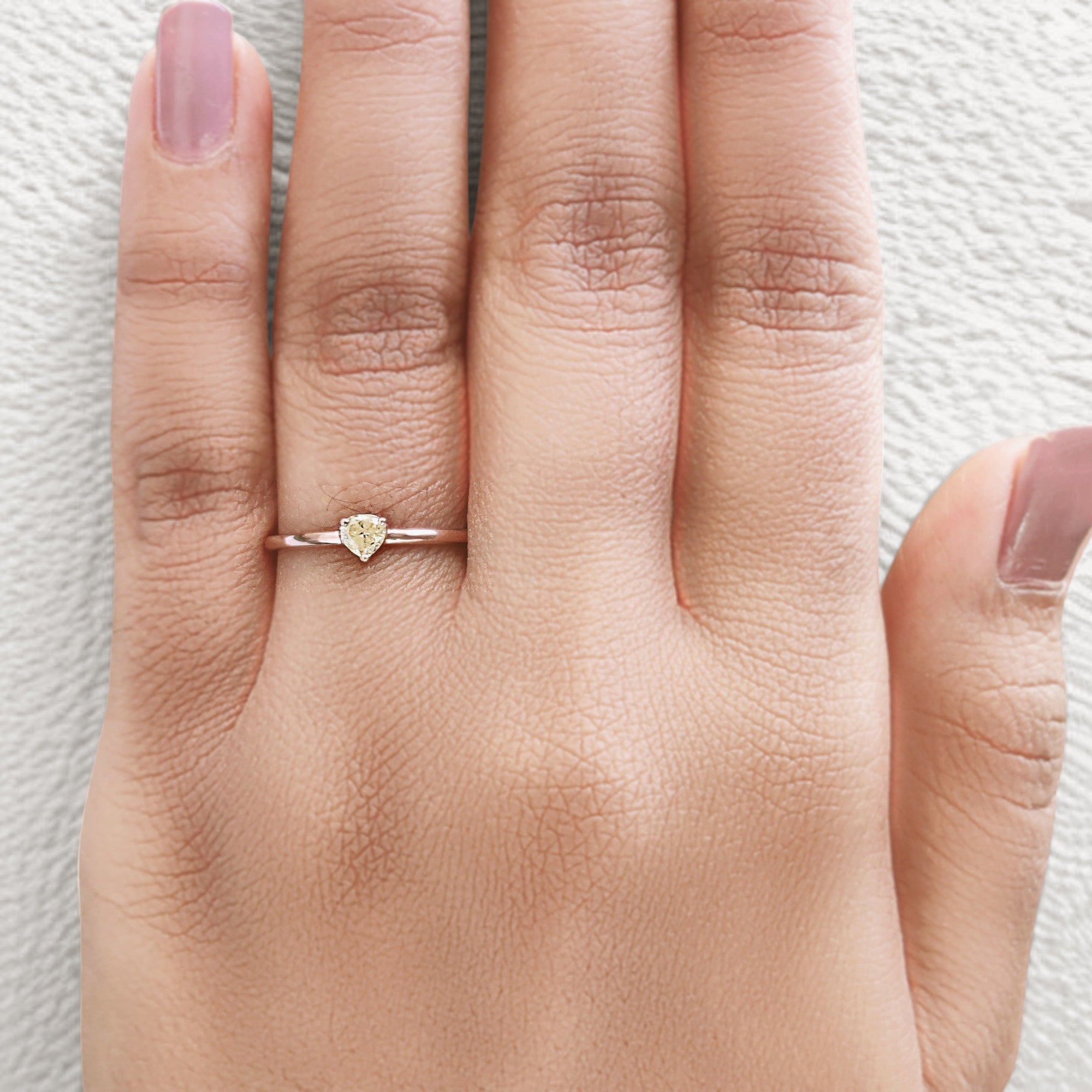 Heart Cut Yellow Color Diamond Ring 0.19 Ct 3.50 MM Heart Shape Diamond Ring 14K Solid Rose Gold Silver Engagement Ring Gift For Her QN8175