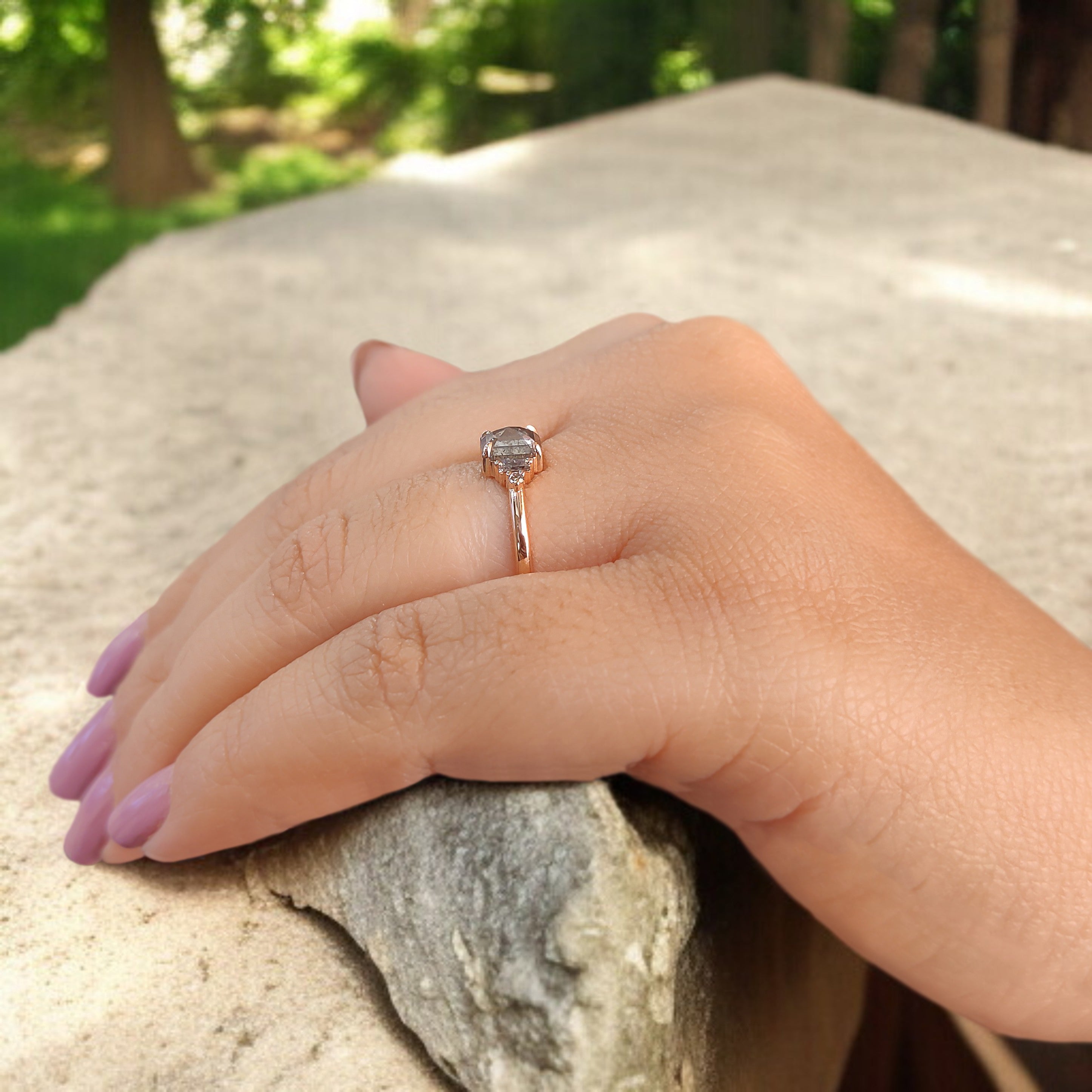 Radiant Salt And Pepper Diamond Ring 0.81 CT 5.70 MM Radiant Diamond Wedding Ring Rose Gold Silver Engagement Ring Gift For Her KDL8669