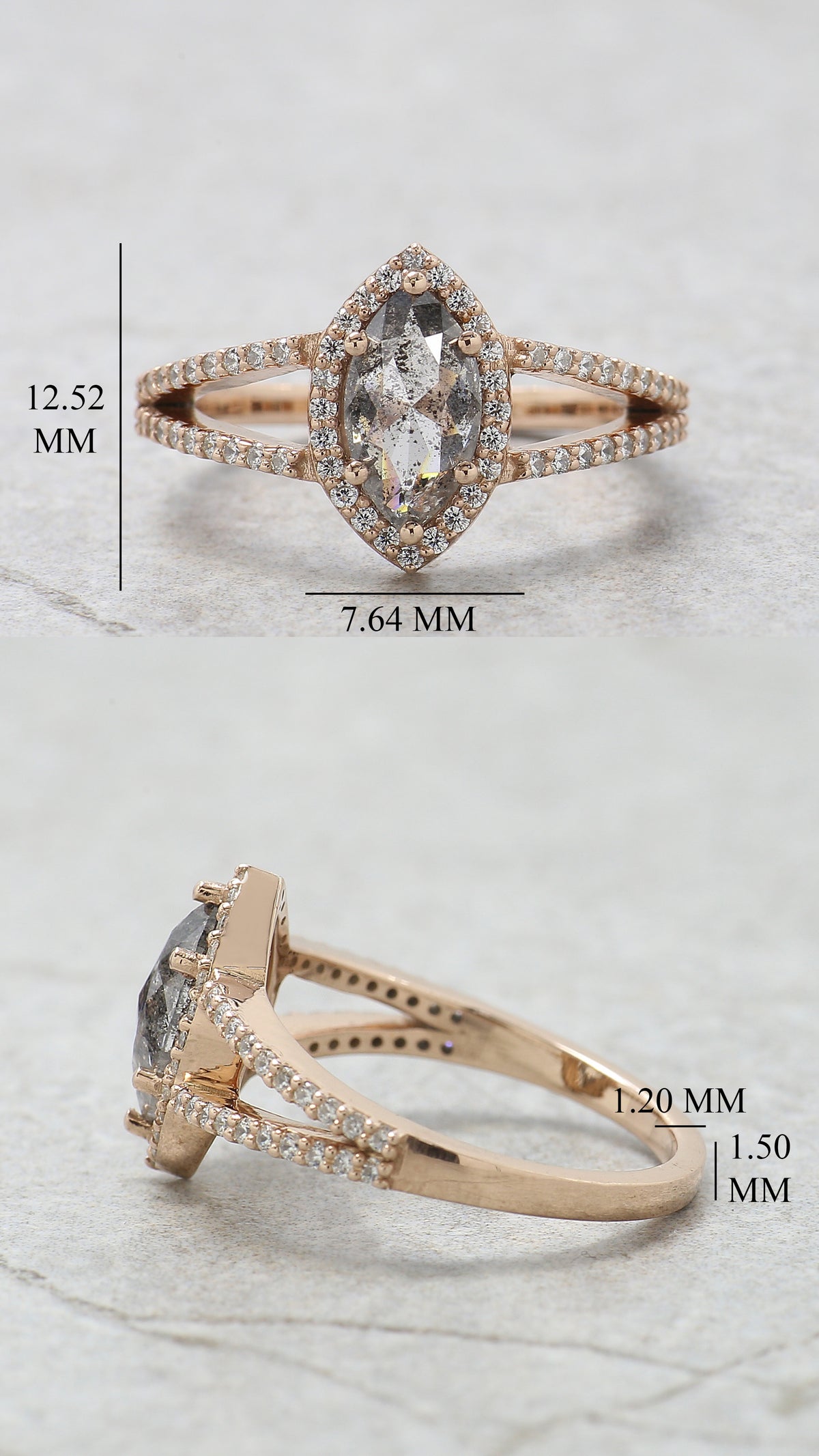 Marquise Salt and Pepper Diamond Engagement Ring, 14K Rose Gold Ring, Unique Geometric Diamond Ring, Minimalist Fine Jewelry Gift KDL3686