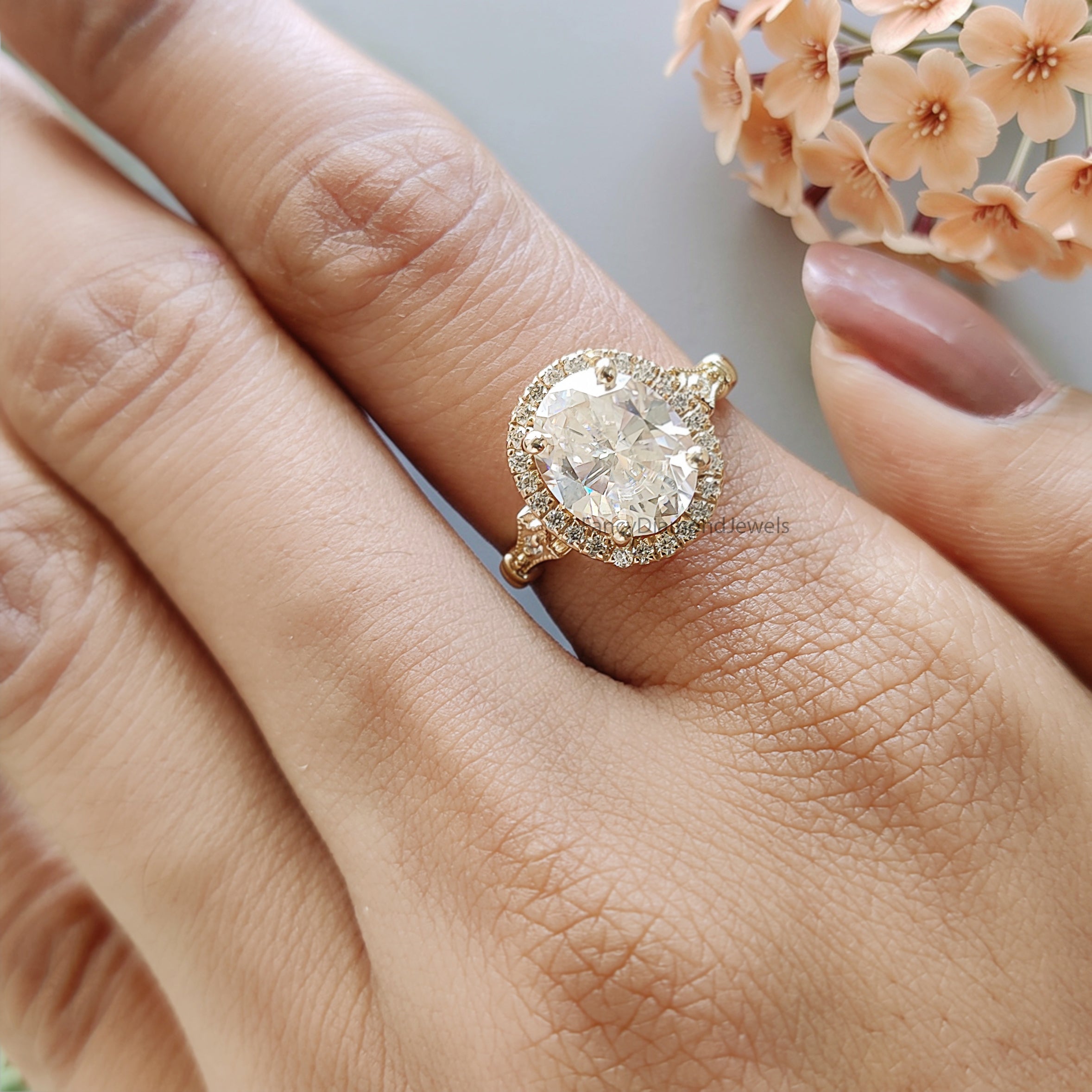 2.40 CT Oval Cut Lab Grown Diamond Engagement Ring Oval With Halo Setting Ring Colorless Oval Wedding Ring Gift for Her Promise Ring FD466