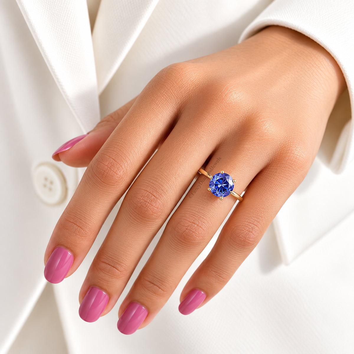 Royal Blue Round Portuguese Cut Engagement Ring, CZ Wedding Ring For Women, Travel Ring, Promise Ring, Dainty Anniversary Gift For Her FD607