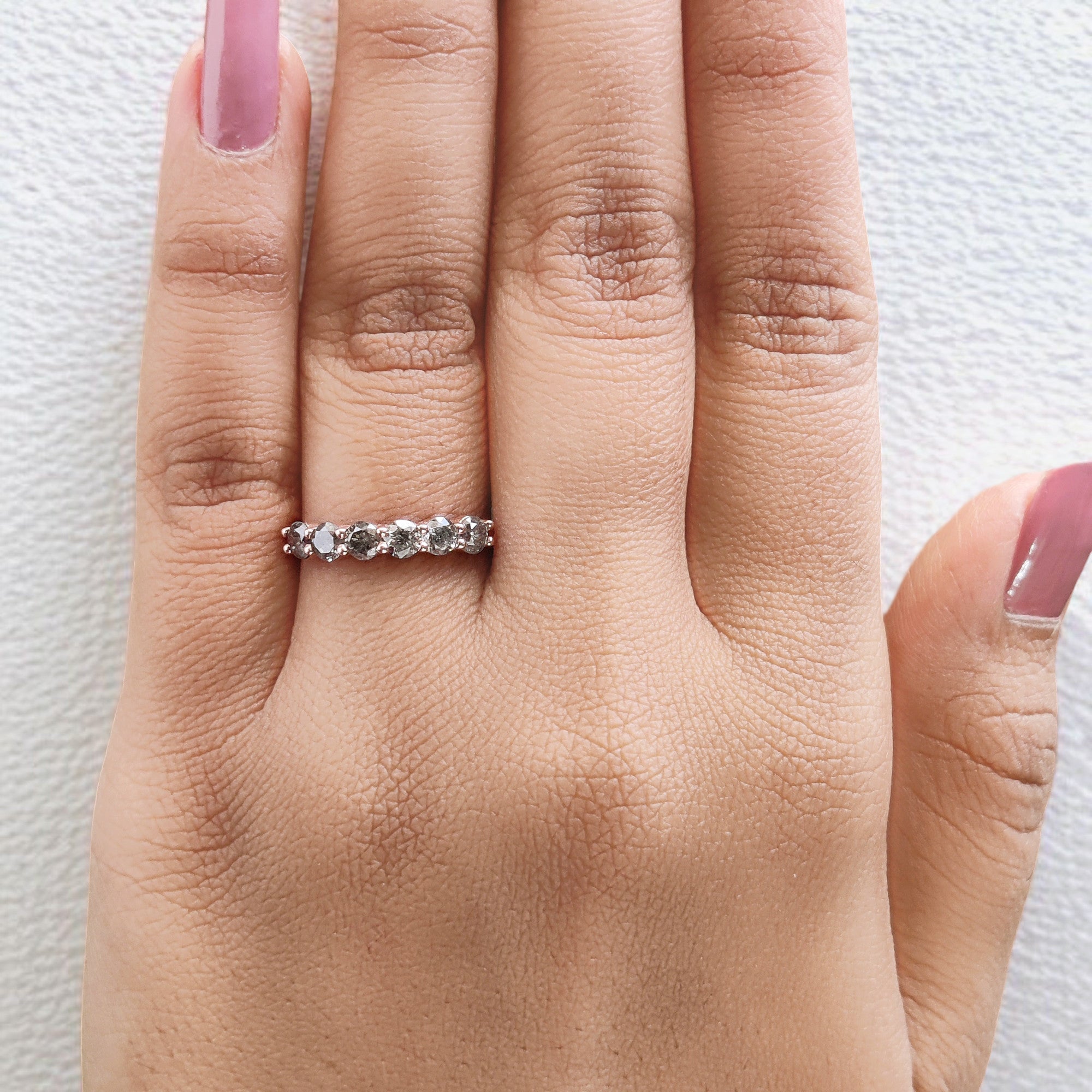 Round Cut Salt And Pepper Diamond Ring 0.81 Ct 3.20 MM Round Diamond Ring 14K Solid Rose Gold Silver Engagement Ring Gift For Her QL1395