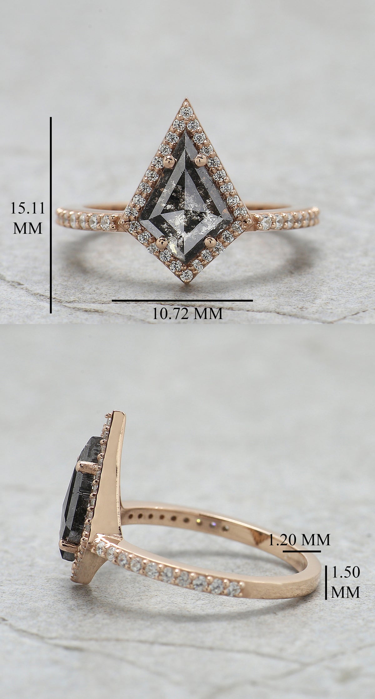Kite Shape Salt and Pepper Diamond Engagement Ring, 14K Rose Gold Ring, Unique Geometric Diamond Ring, Minimalist Fine Jewelry Gift KDL3408